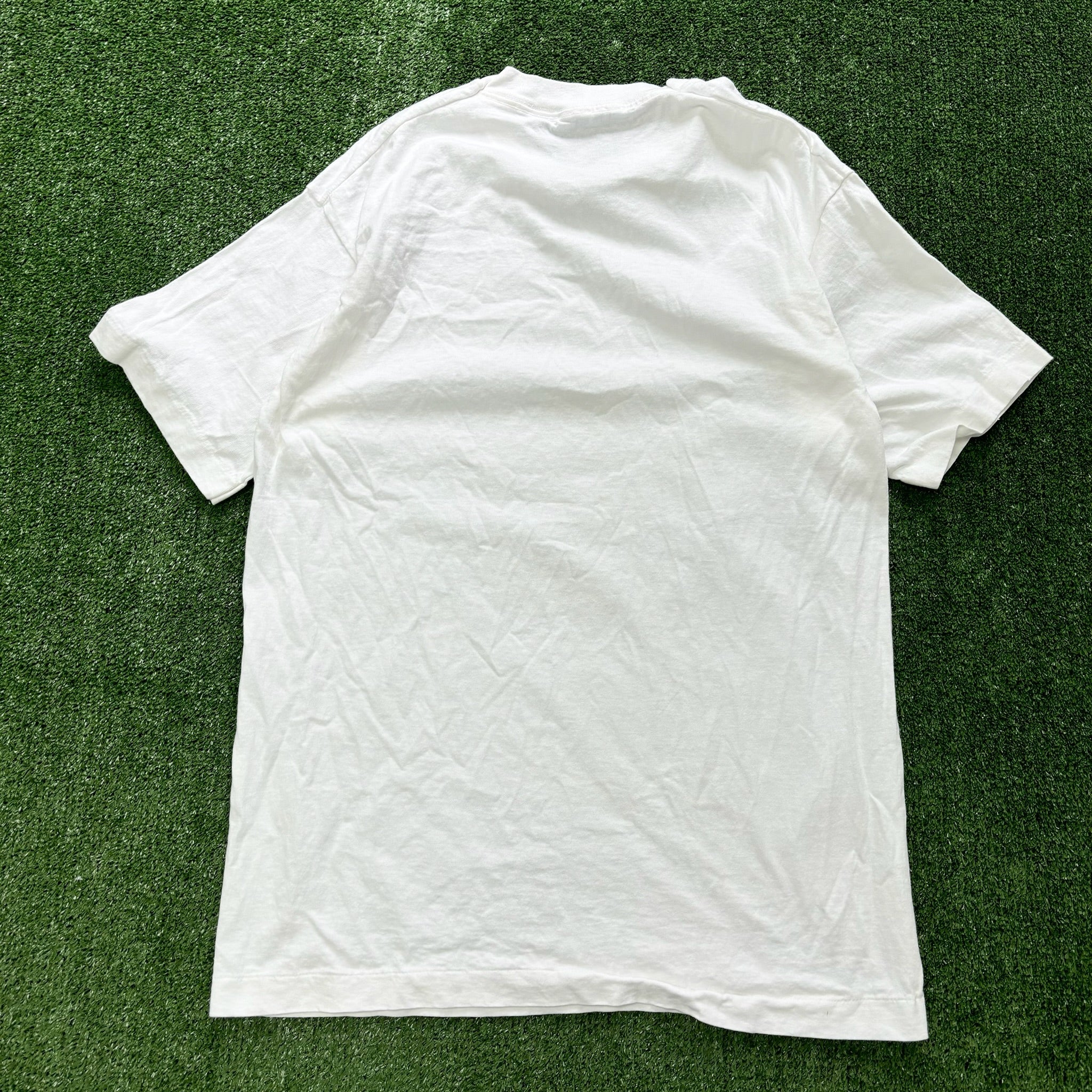 Vintage T Shirt Mens Large White Single Stitch Graphic Print 90s (E)