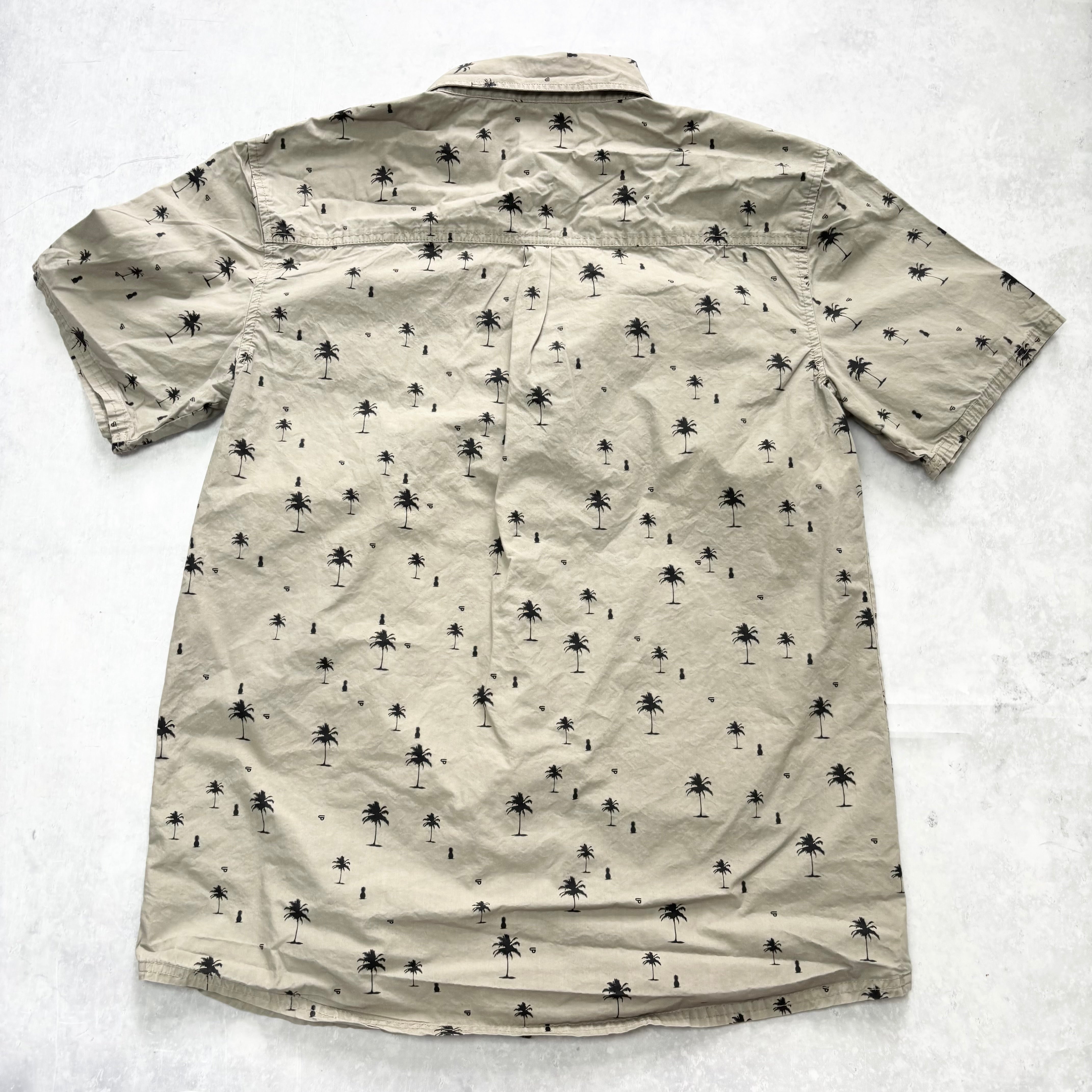 Hawaiian Shirt Mens Large Grey Floral Aloha Short Sleeve Cotton (E)