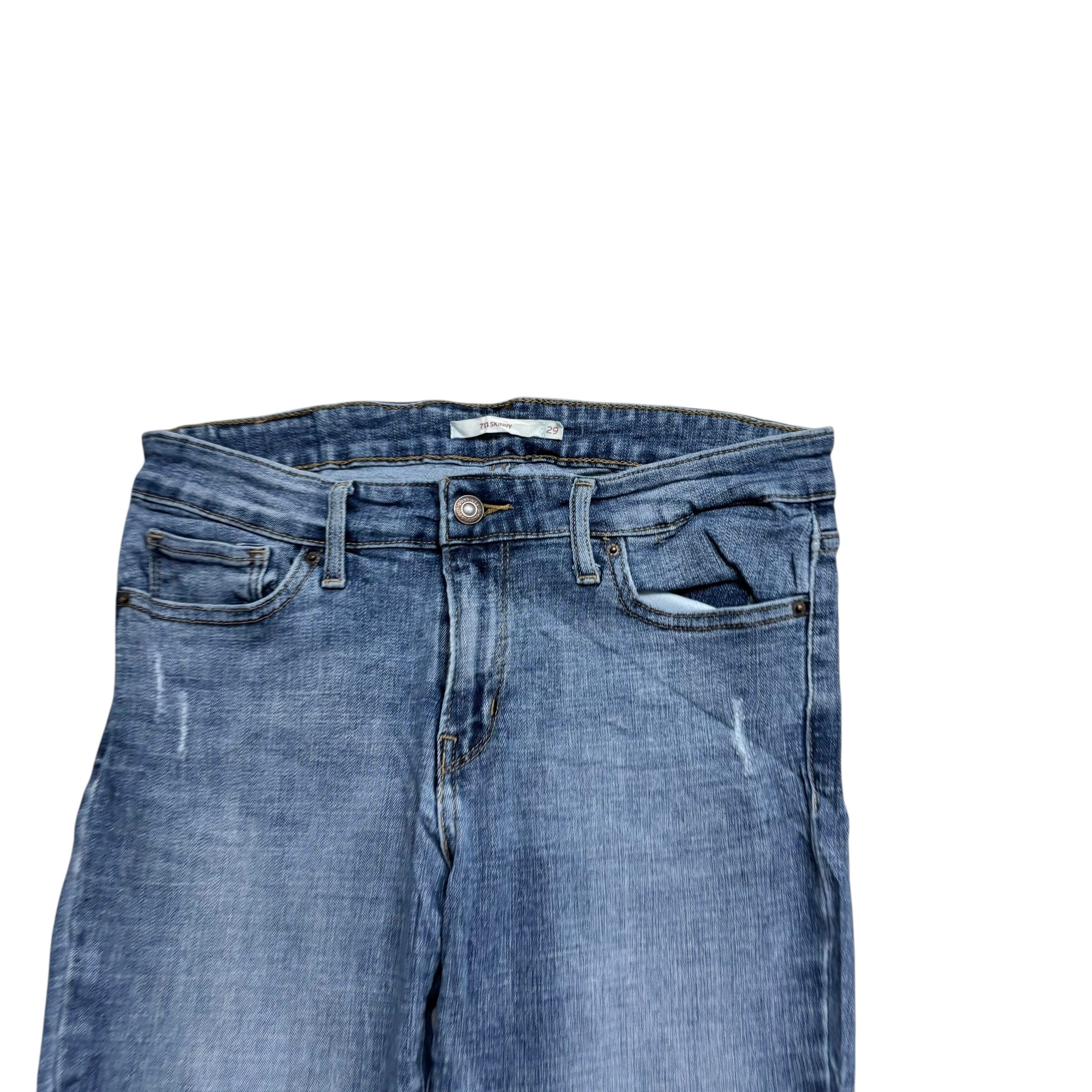 Levis 711 Jeans W29 L30 Womens Skinny Fit Mid Blue Stretch Denim (E)