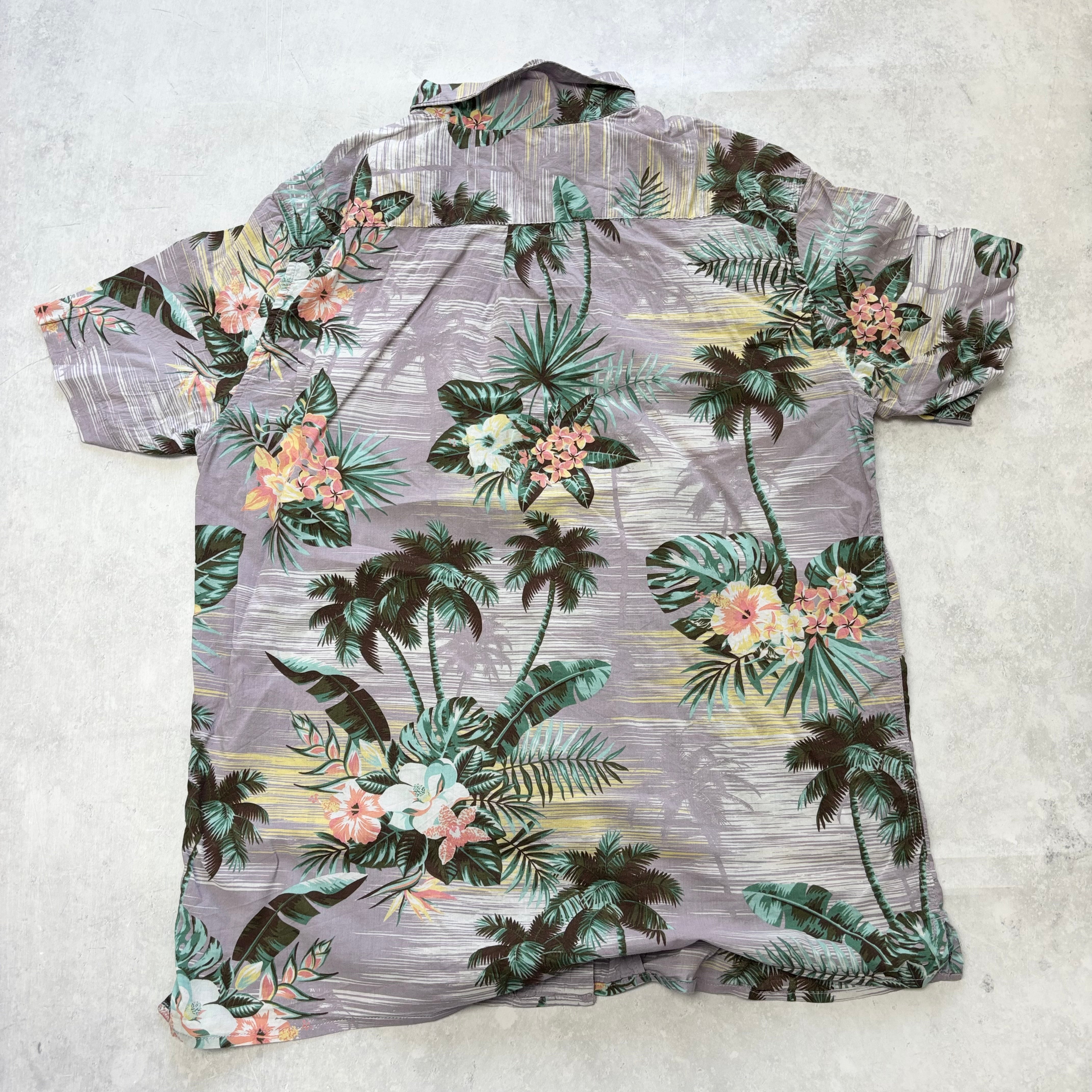 Hawaiian Shirt Mens Large Purple Floral Aloha Short Sleeve Cotton Blend (E)