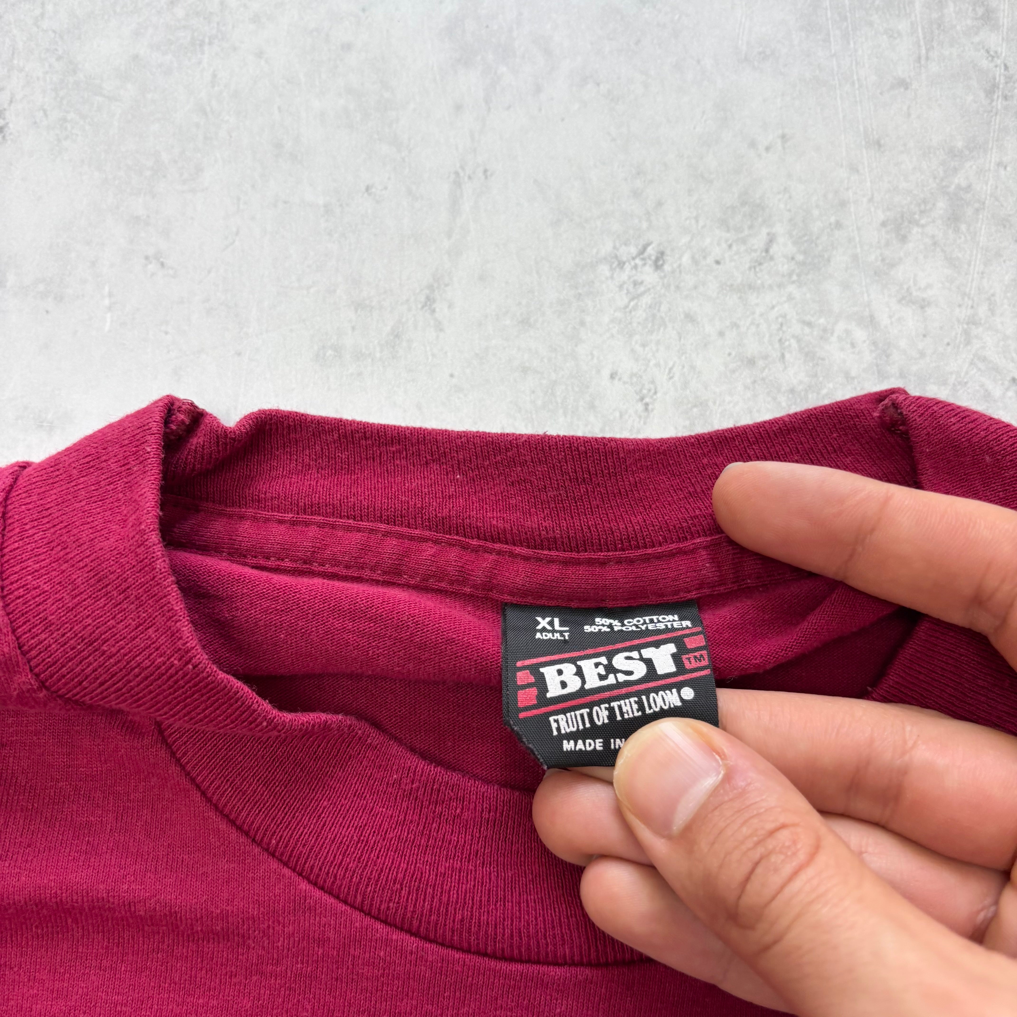 Vintage T Shirt Mens XL Burgundy Single Stitch Graphic Print 90s USA