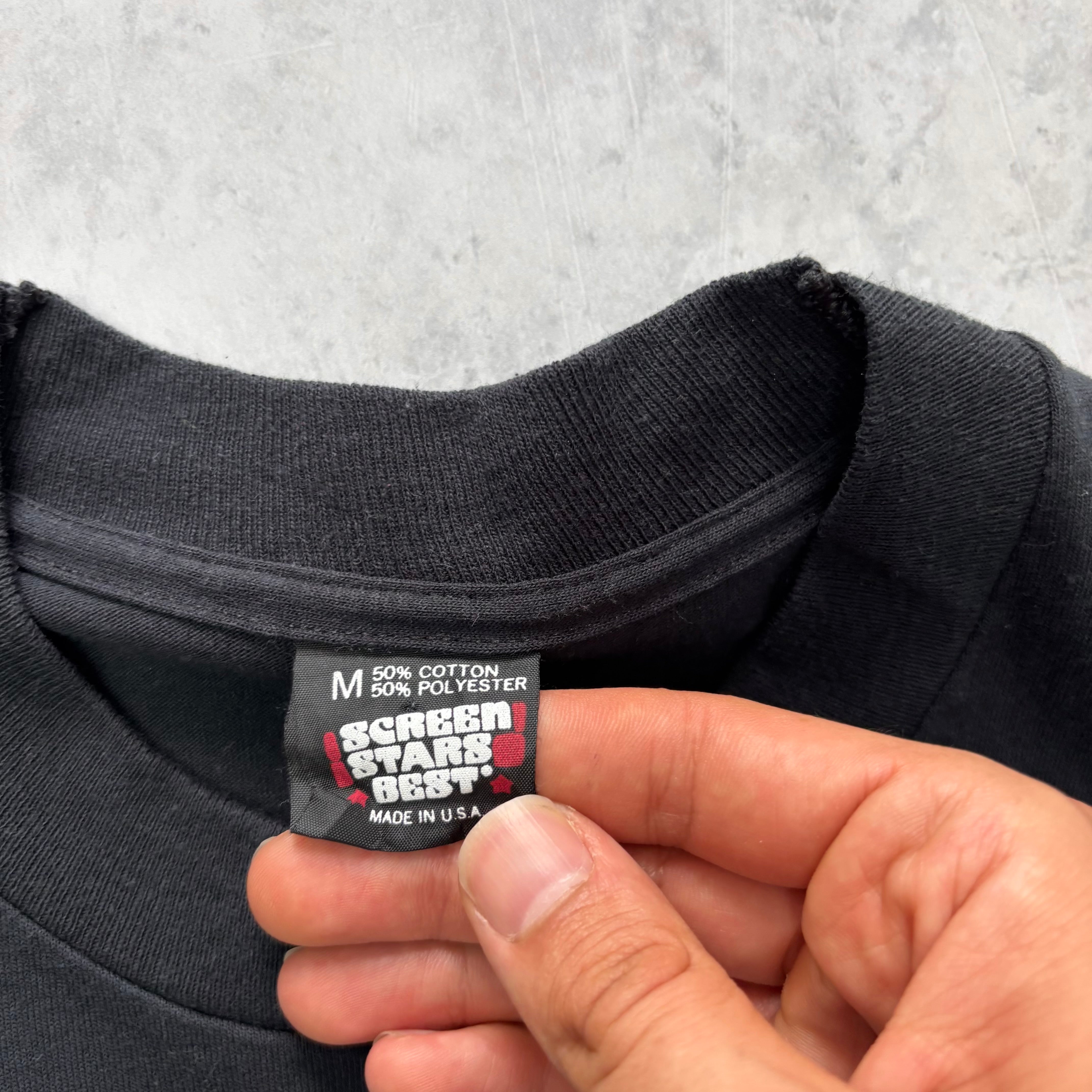 Vintage T Shirt Mens Small Black Single Stitch Graphic Print 90s Baseball