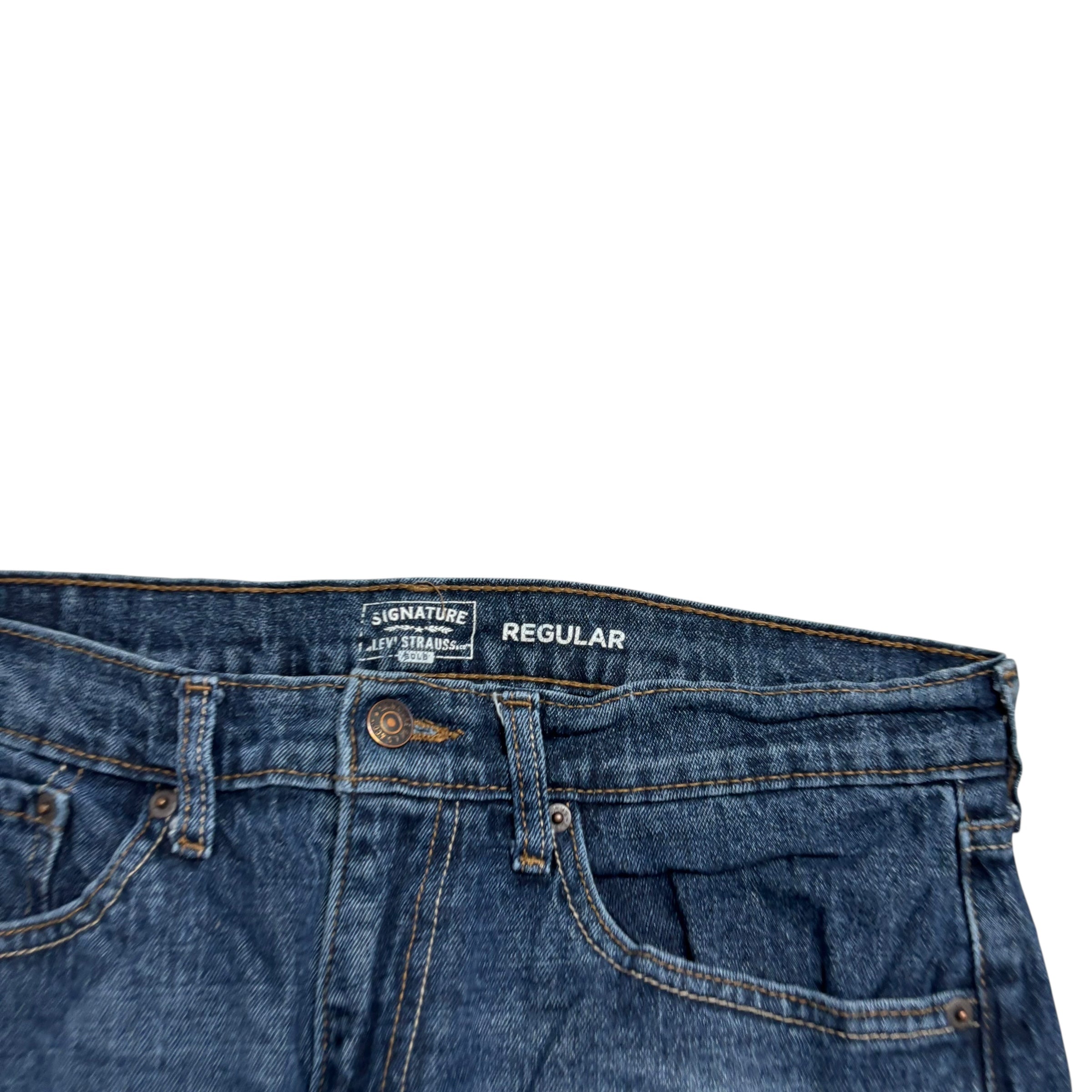 Levis Signature Jeans W34 L30 Mens Dark Blue Regular Straight Stretch Denim (E)