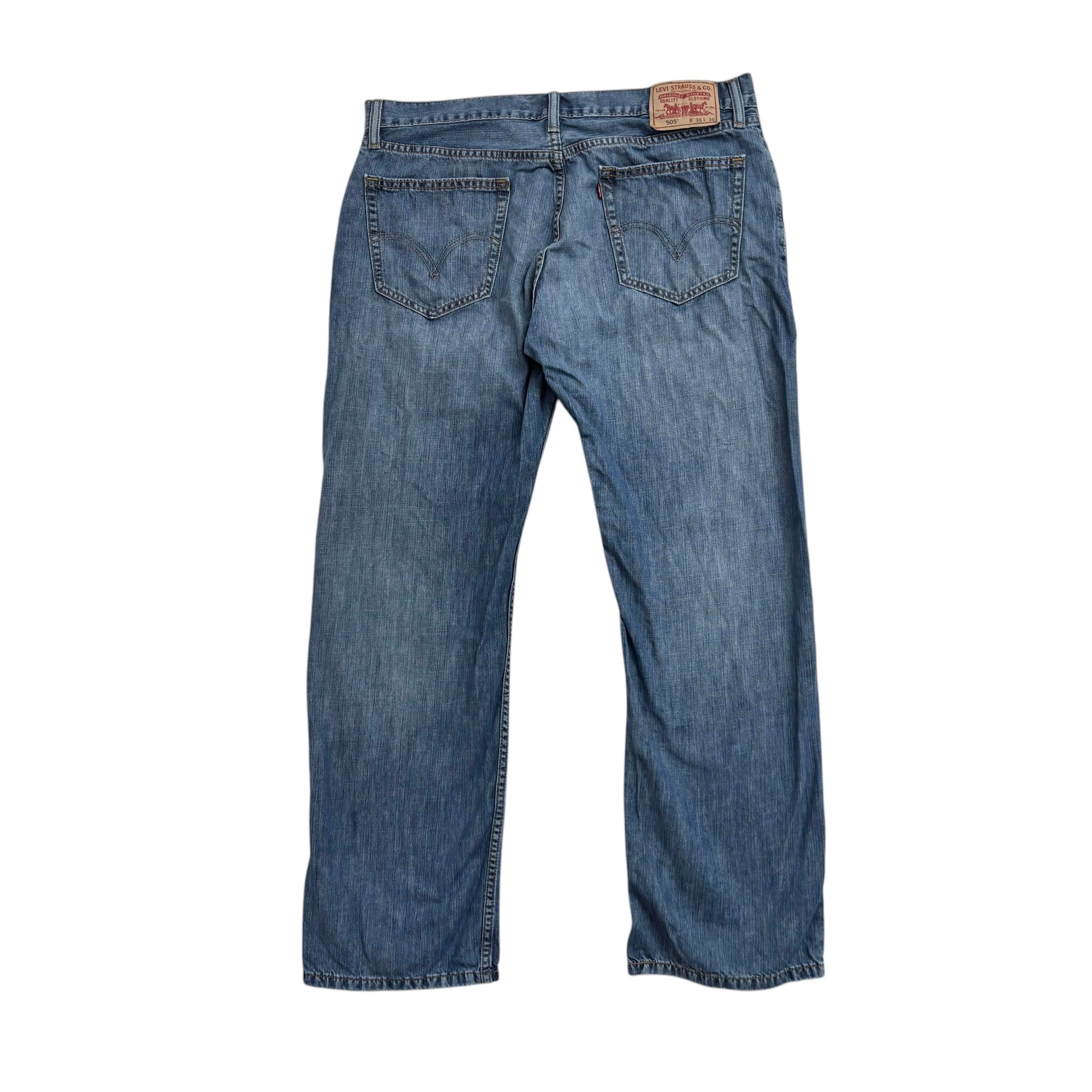 Levis 505 Jeans W36 L30 Mens Mid Blue Regular Straight Fit Vintage Denim