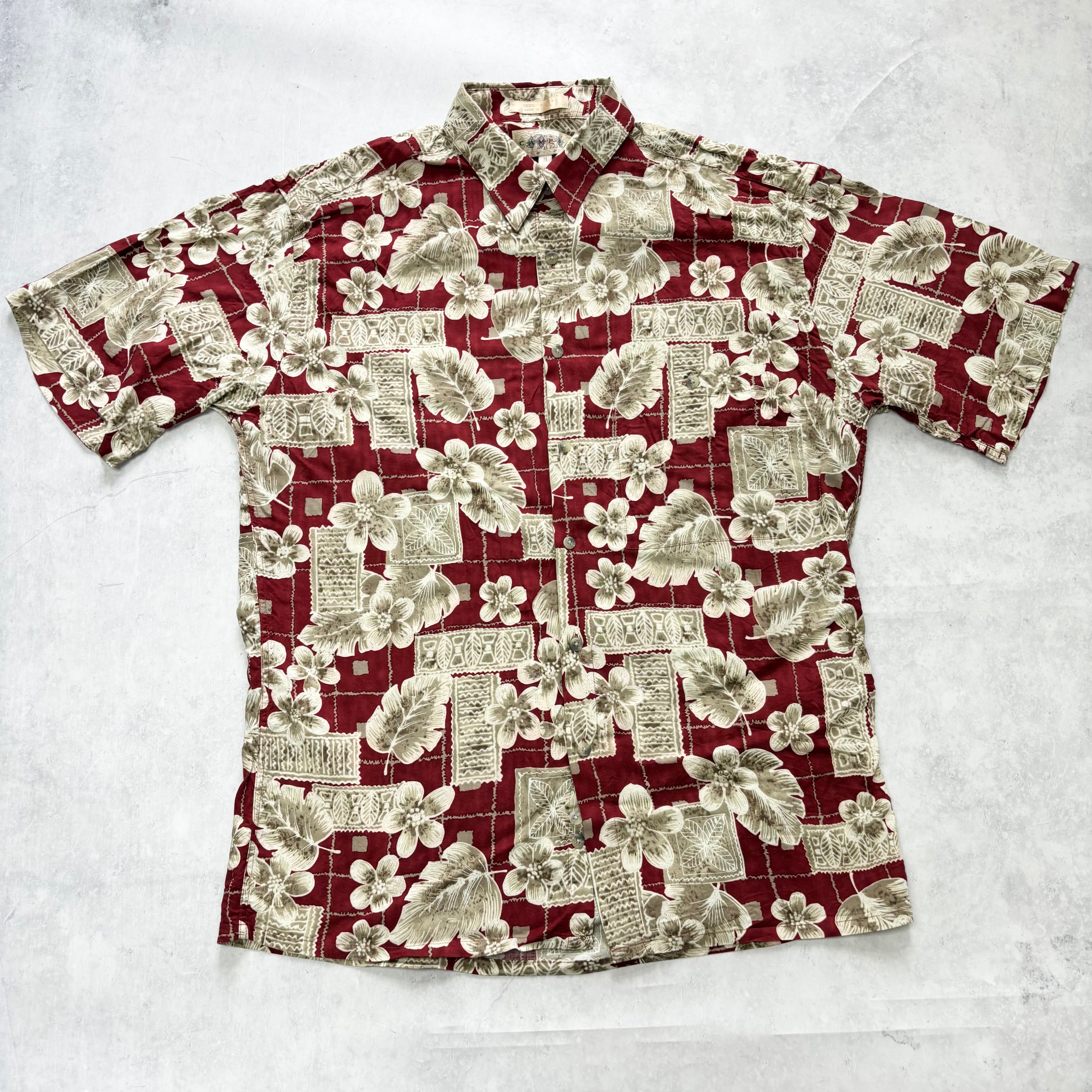 Vintage Hawaiian Shirt Mens Medium Red Floral Aloha Short Sleeve Rayon (E)