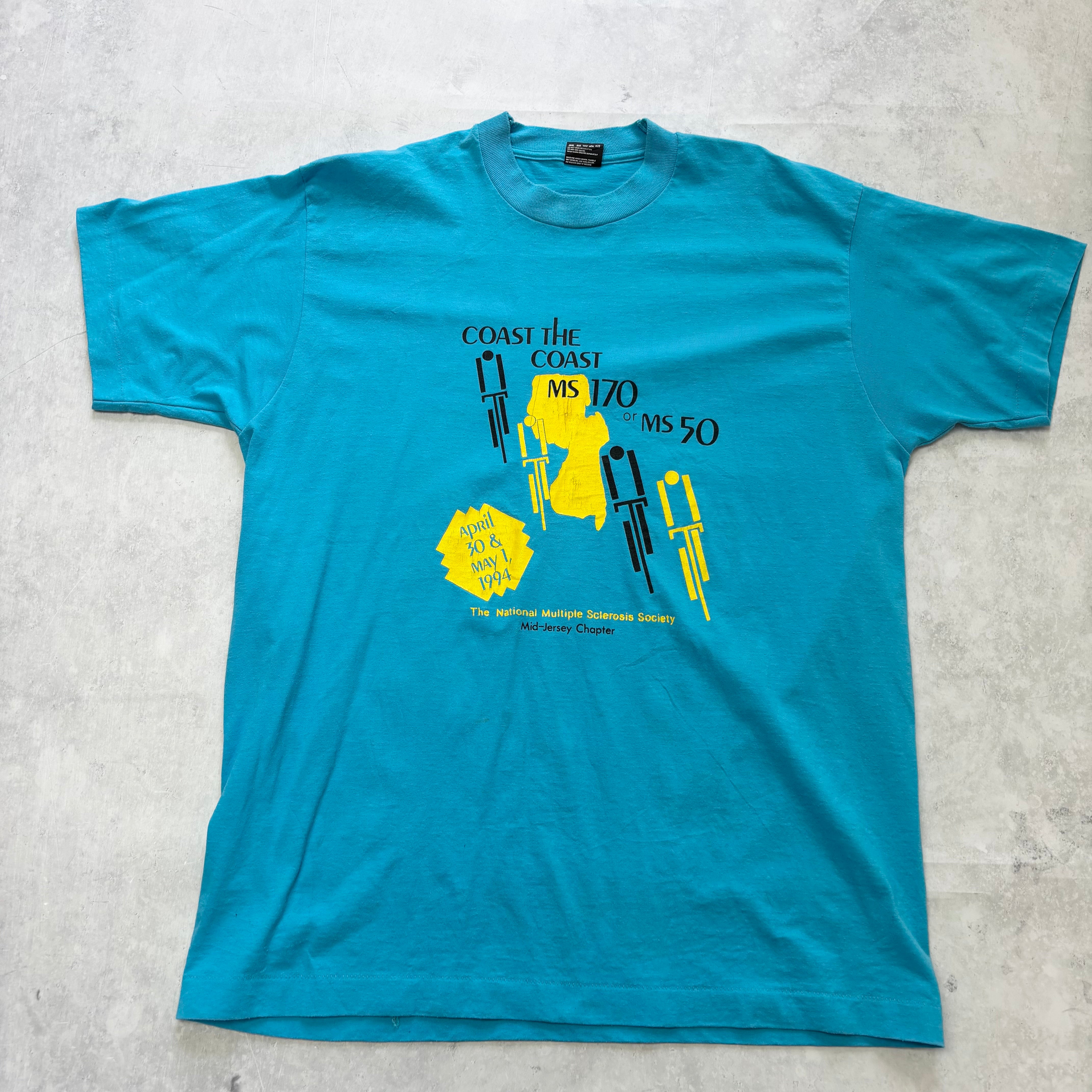 Vintage T Shirt Mens XL Blue Single Stitch Graphic Print 90s Cycling (E)