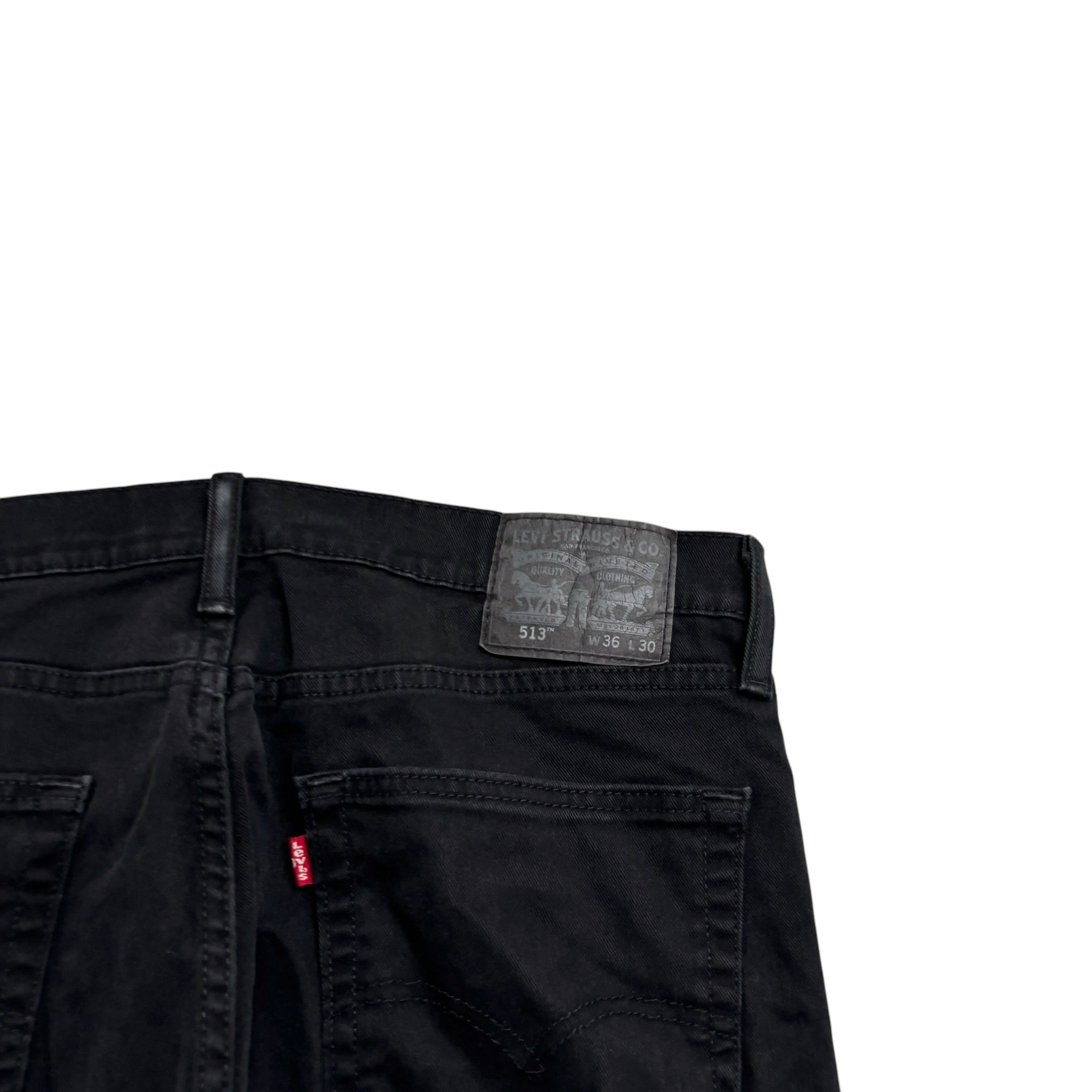 Levis 513 Jeans W36 L30 Mens Black Slim Straight Fit Stretch Denim (E)