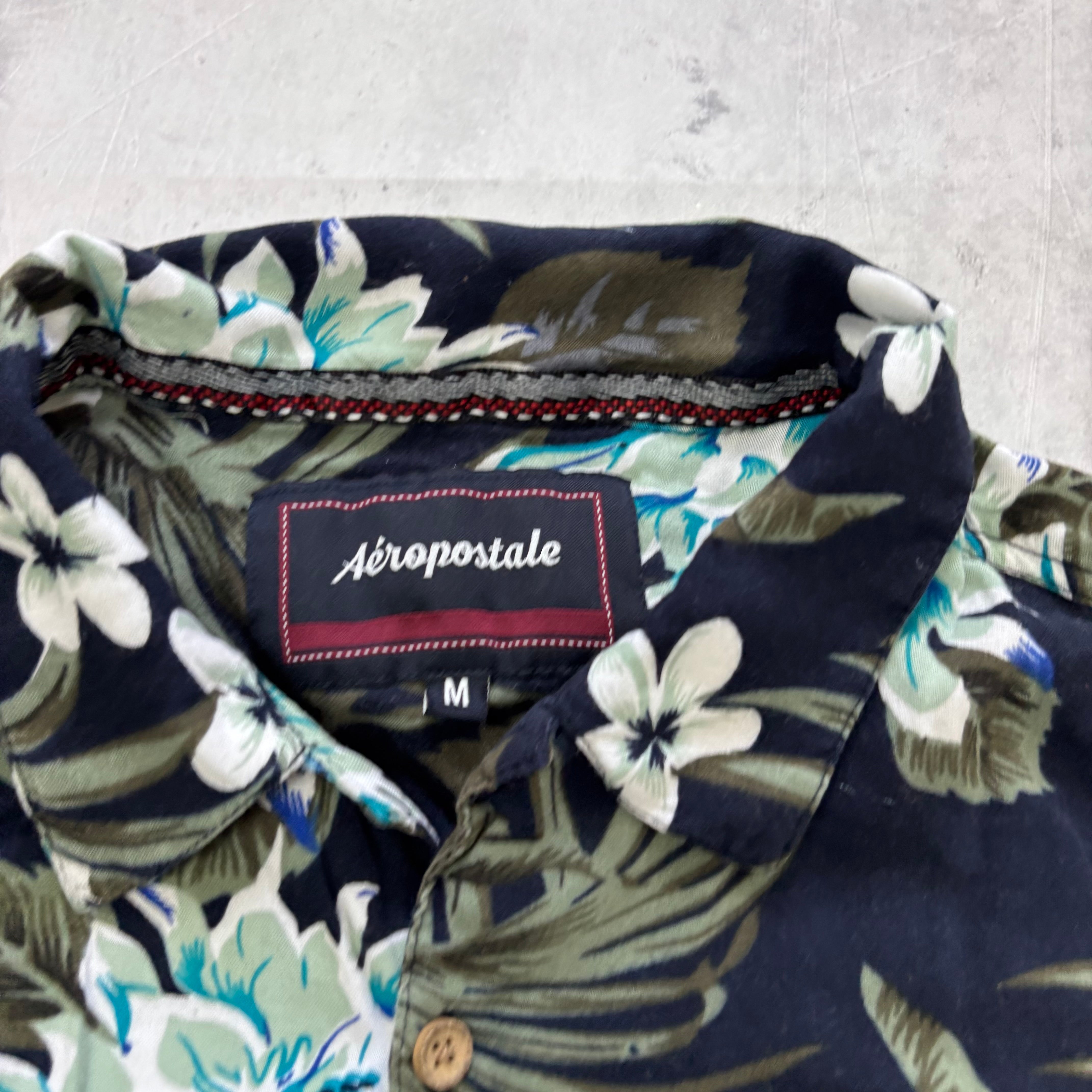 Hawaiian Shirt Mens Medium Navy Floral Aloha Short Sleeve Slim Fit (E)