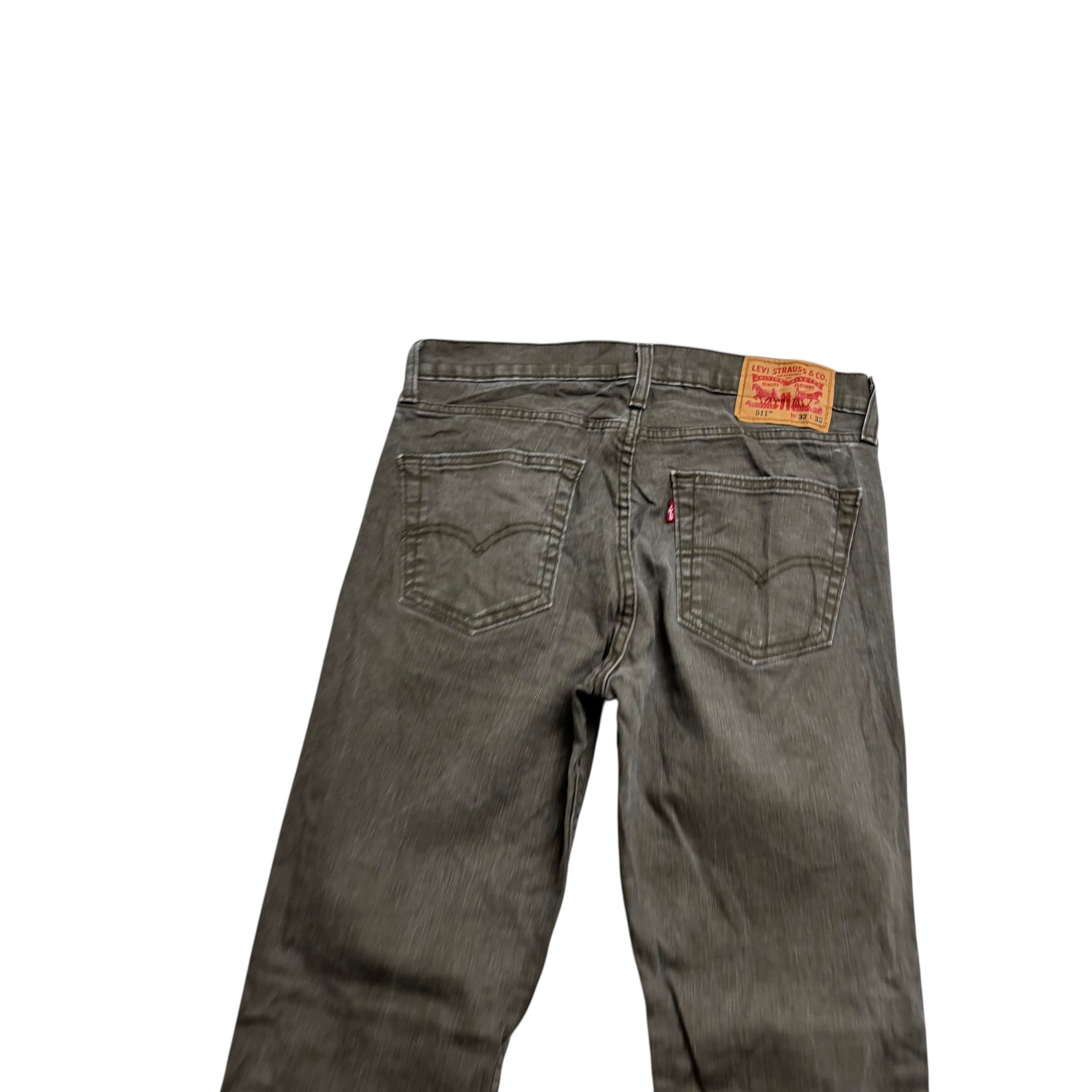 Levis 511 Jeans W32 L32 Mens Waxed Olive Green Slim Fit Stretch Denim (E)