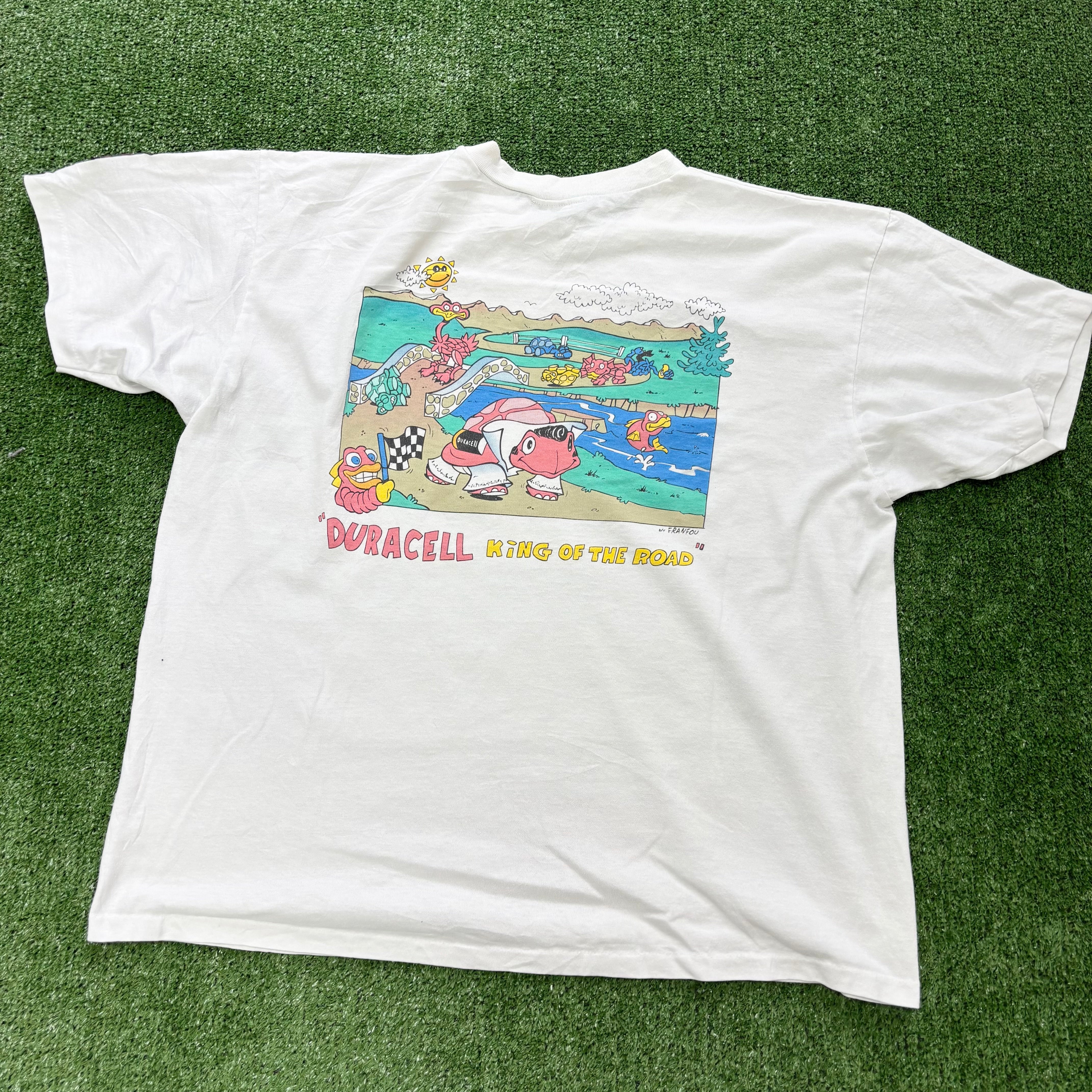 Vintage T Shirt Mens Medium White Single Stitch Graphic Print 90s (F)