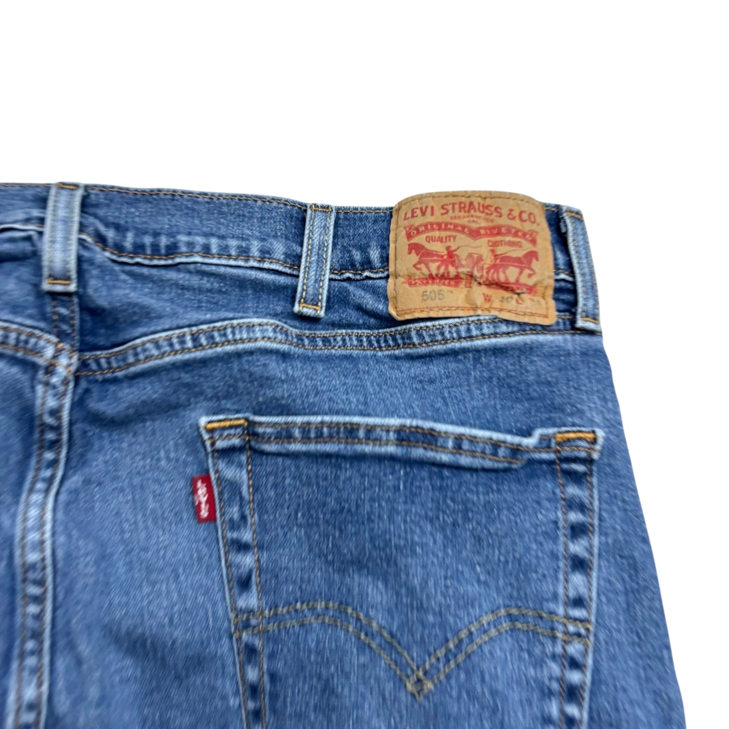 Levis 505 Jeans W38 L34 Mens Mid Blue Regular Straight Fit Stretch Denim (E)