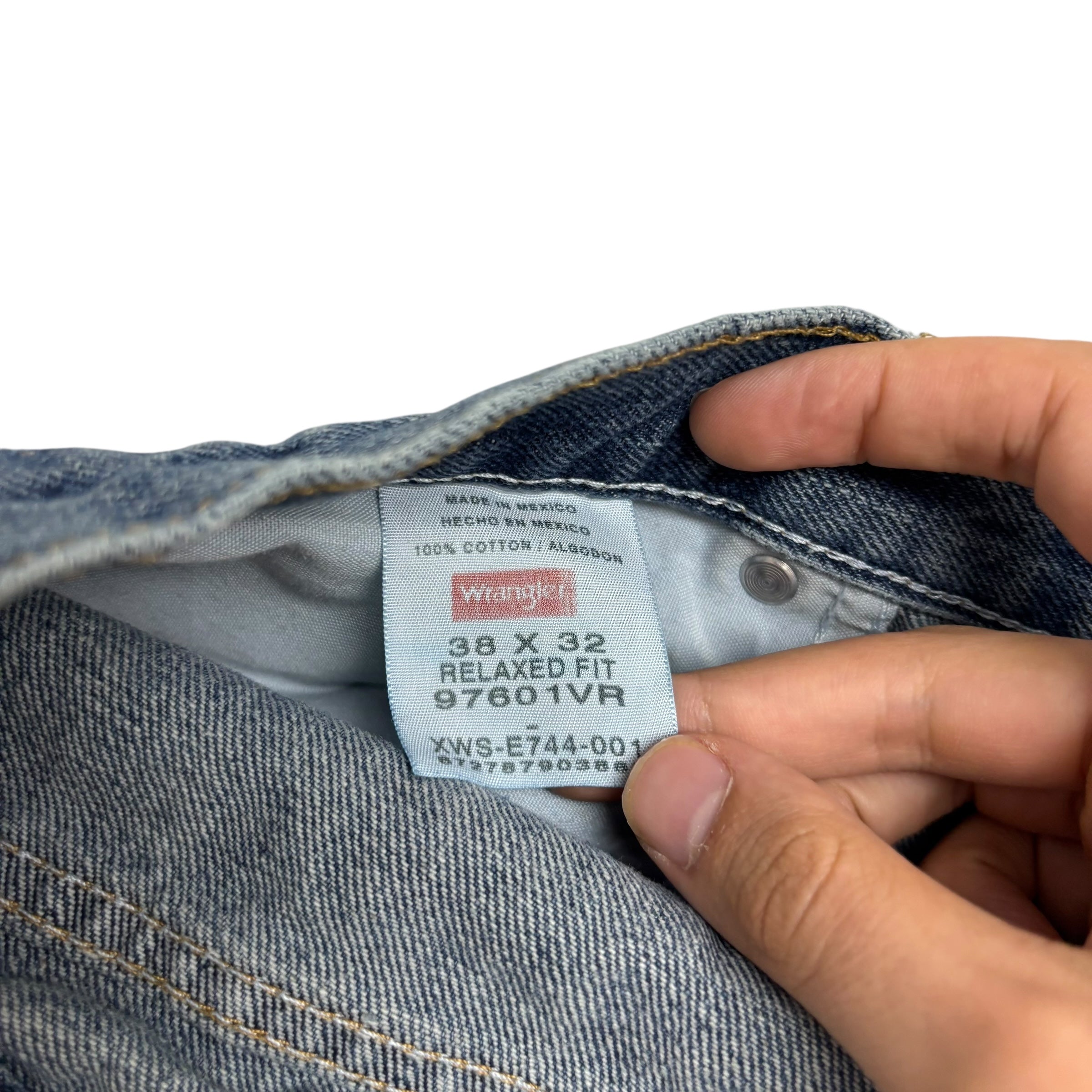 Wrangler Jeans W38 L32 Mens Mid Blue Relaxed Straight Fit Denim (E)