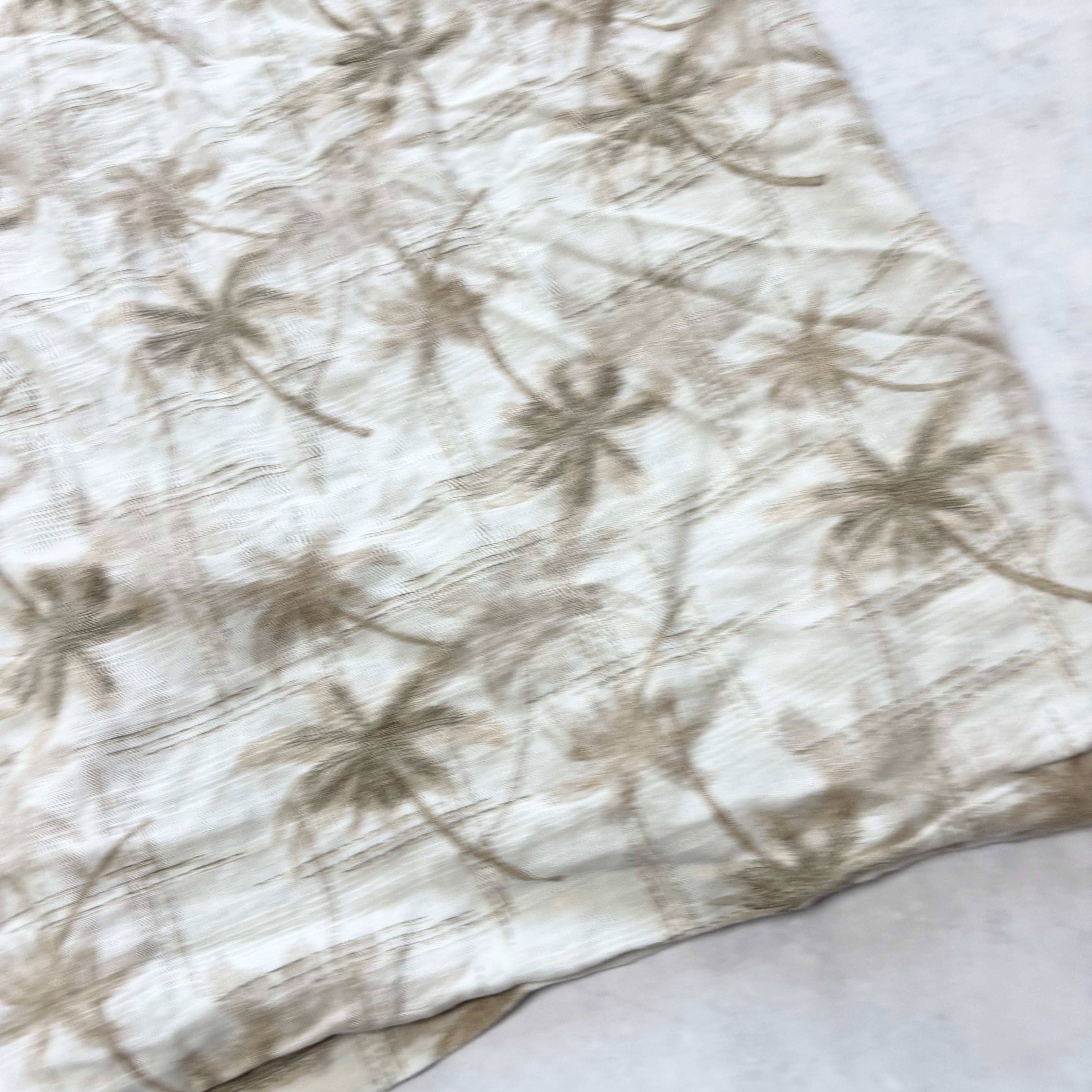 Vintage Hawaiian Shirt Mens Large Beige Linen Floral Aloha Short Sleeve (E)