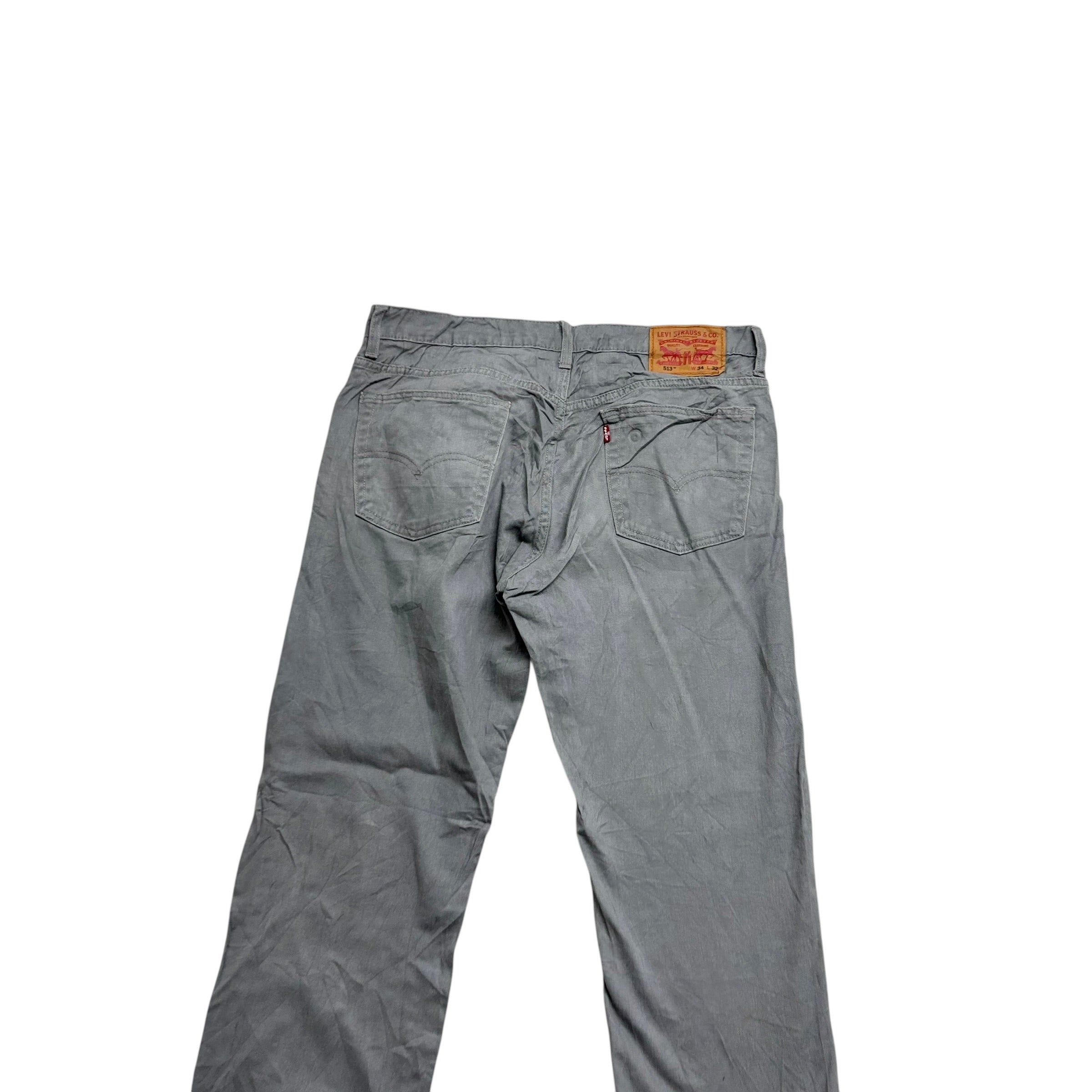Levis 513 Jeans W34 L32 Mens Grey Slim Straight Fit Stretch Denim (E)