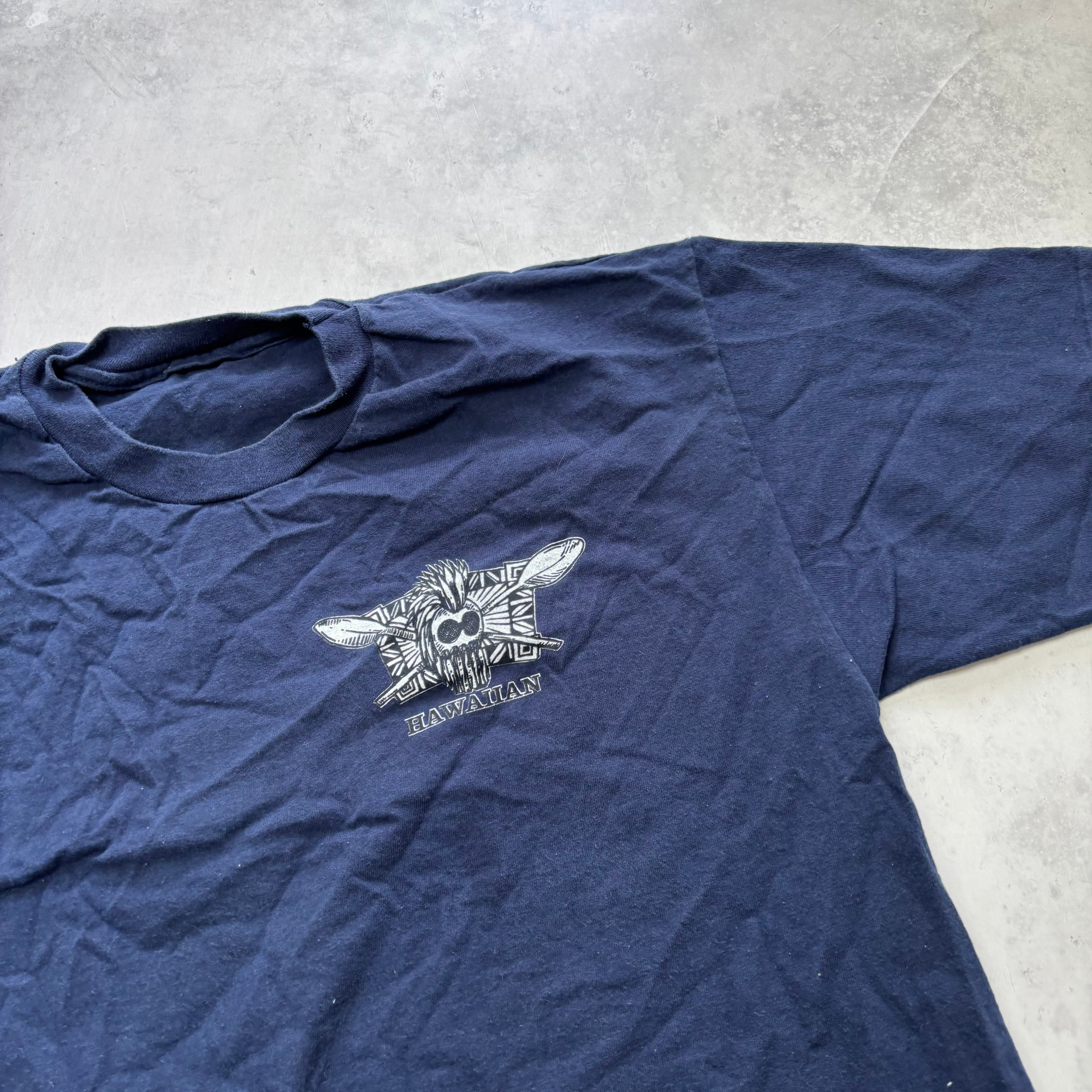 Vintage T Shirt Mens Medium Navy Blue Single Stitch Graphic Print 90s Hawaii