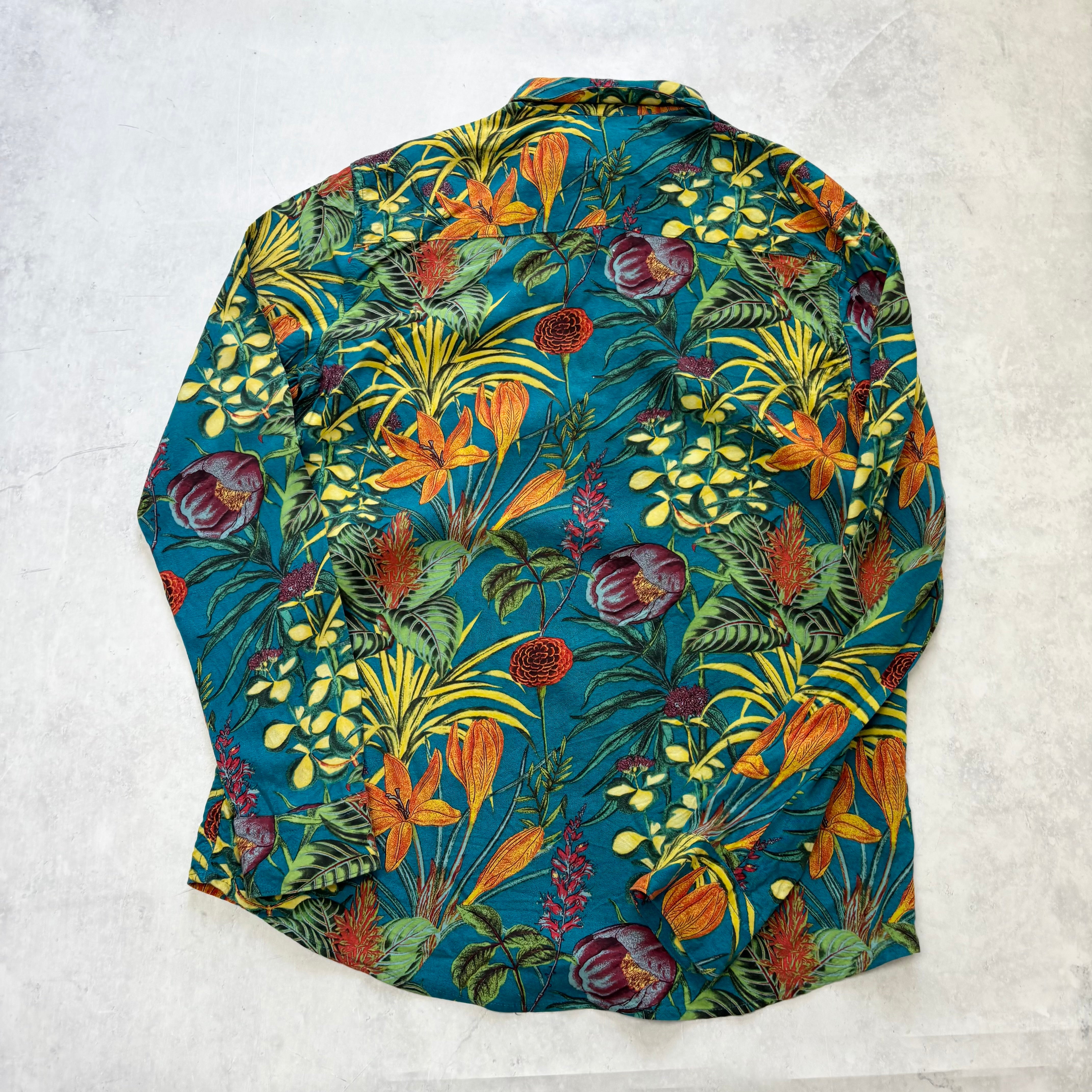 Topman Hawaiian Shirt Mens Small Long Sleeve Viscose Floral (E)