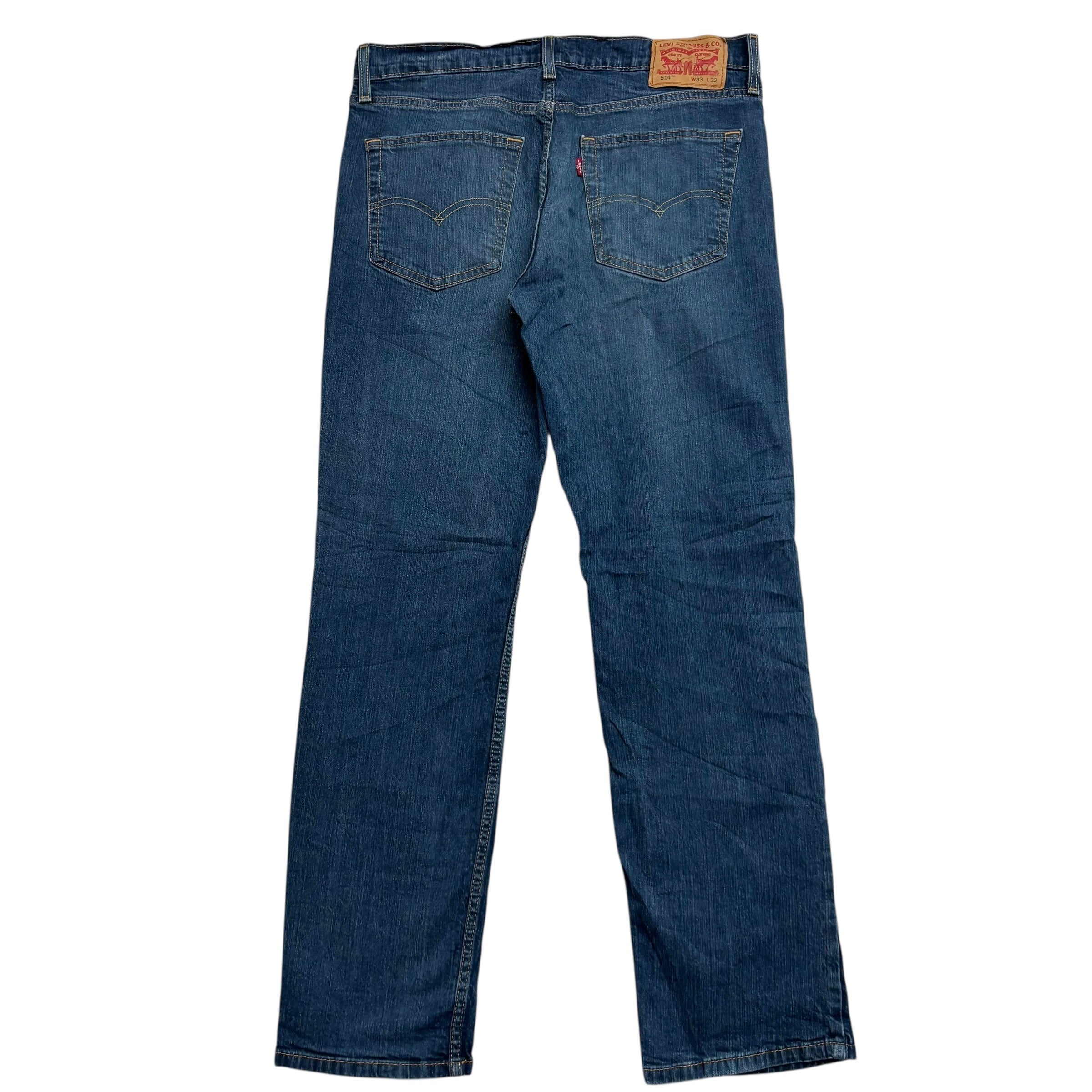 Levis 514 Jeans W33 L32 Mens Dark Blue Regular Straight Fit Stretch Denim (E)