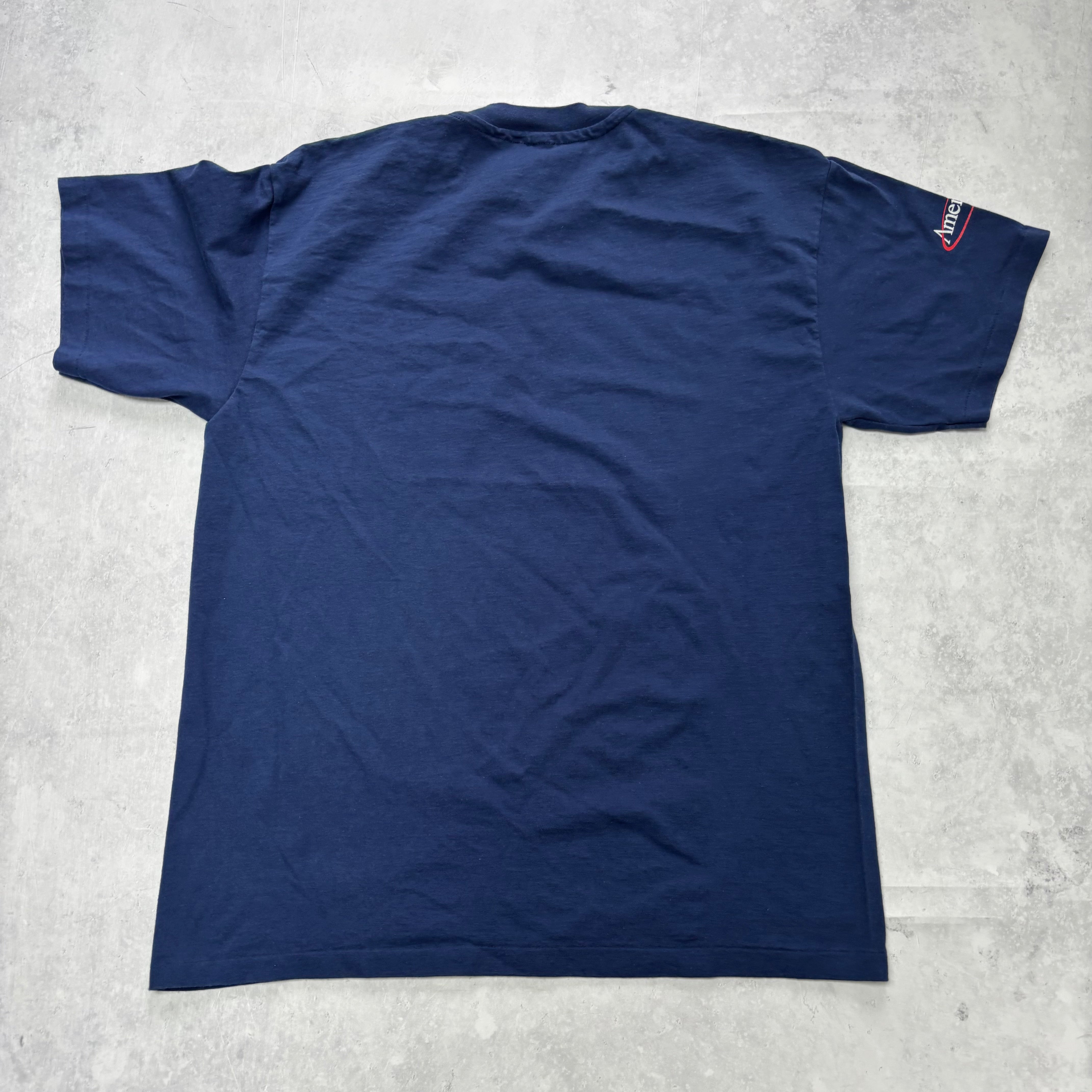 Vintage T Shirt Mens Large Navy Blue Single Stitch Graphic Print 90s USA (E)