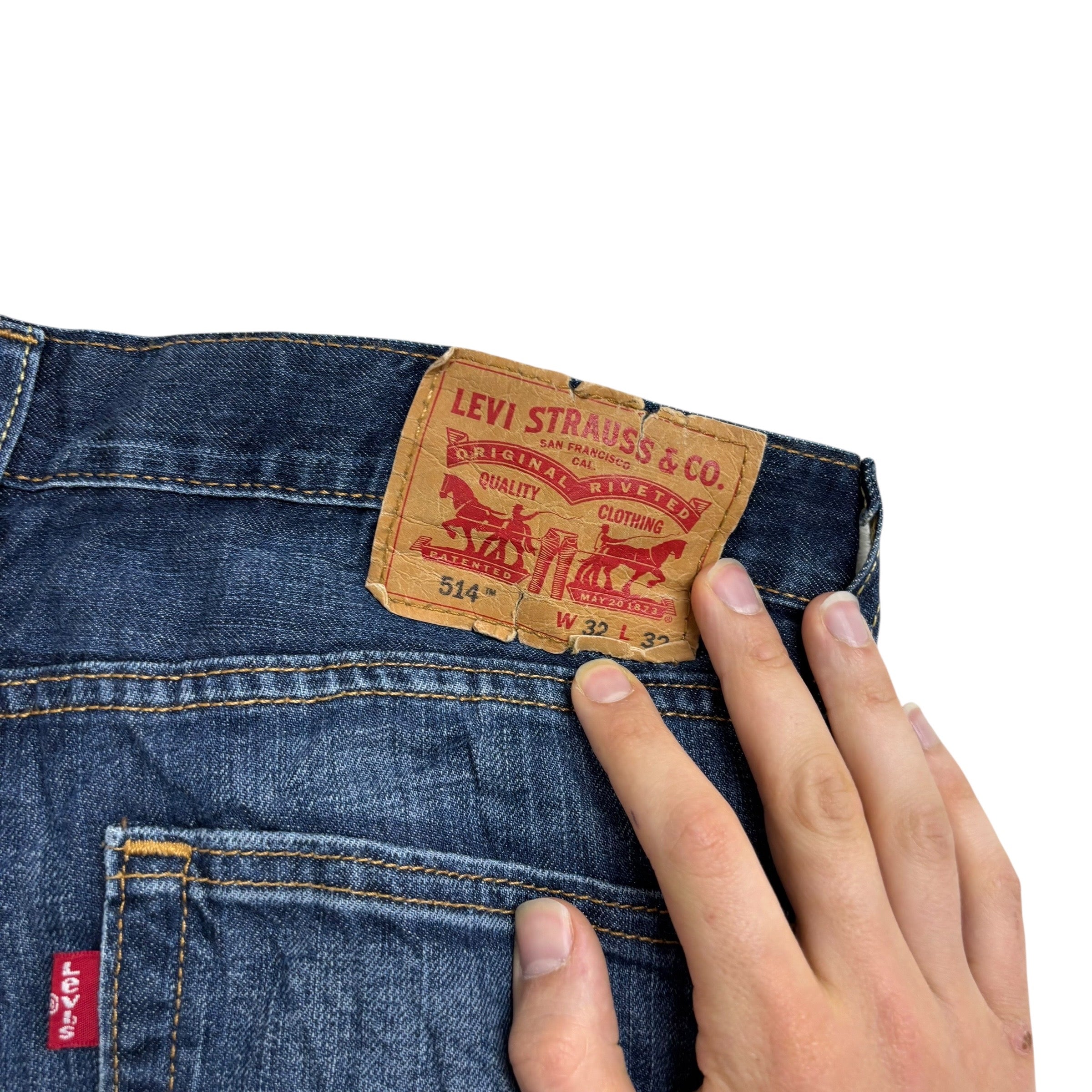 Levis 514 Jeans W32 L29 Mens Dark Blue Regular Straight Fit Denim (E)