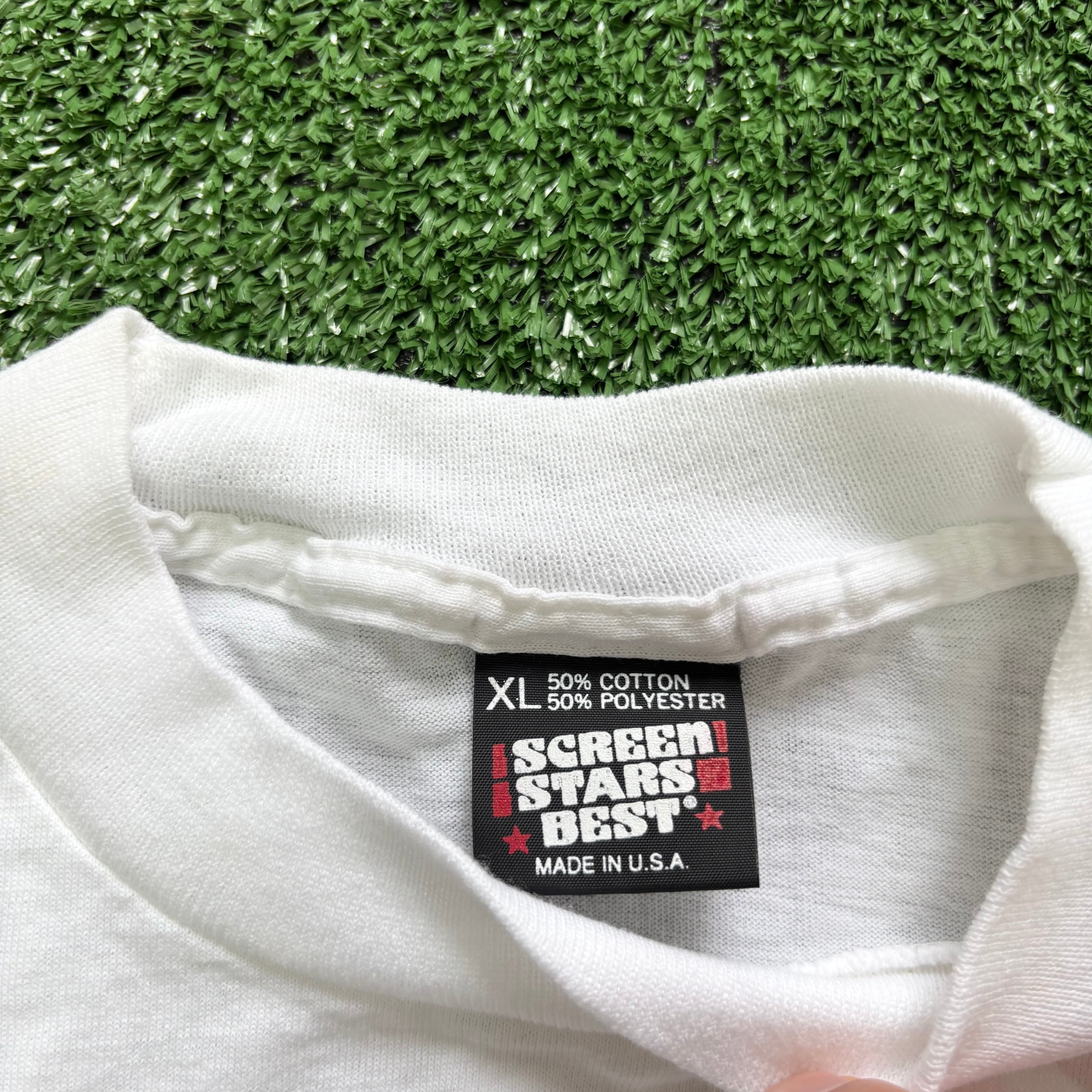 Vintage T Shirt Mens XL White Single Stitch Graphic Print 90s USA Banner (E)