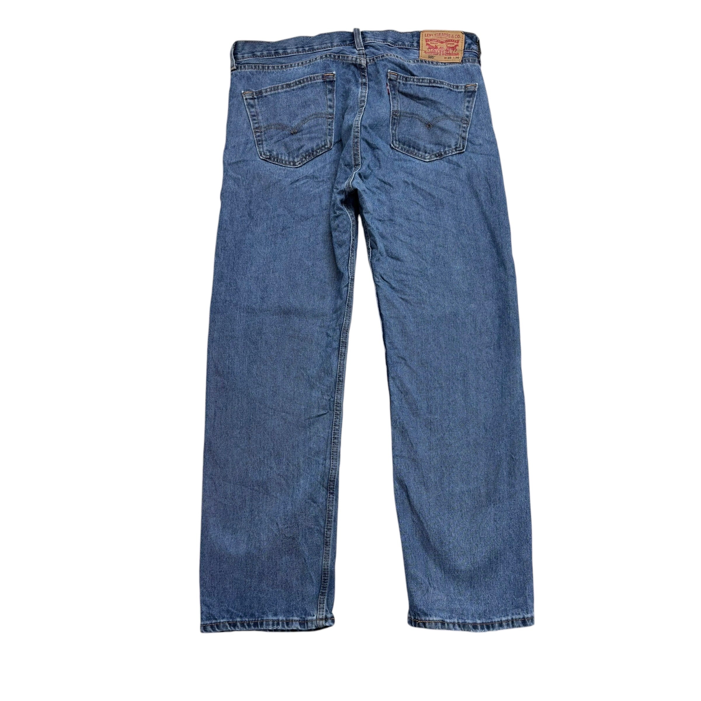 Levis 505 Jeans W35 L30 Mens Mid Blue Regular Straight Fit Denim (E)