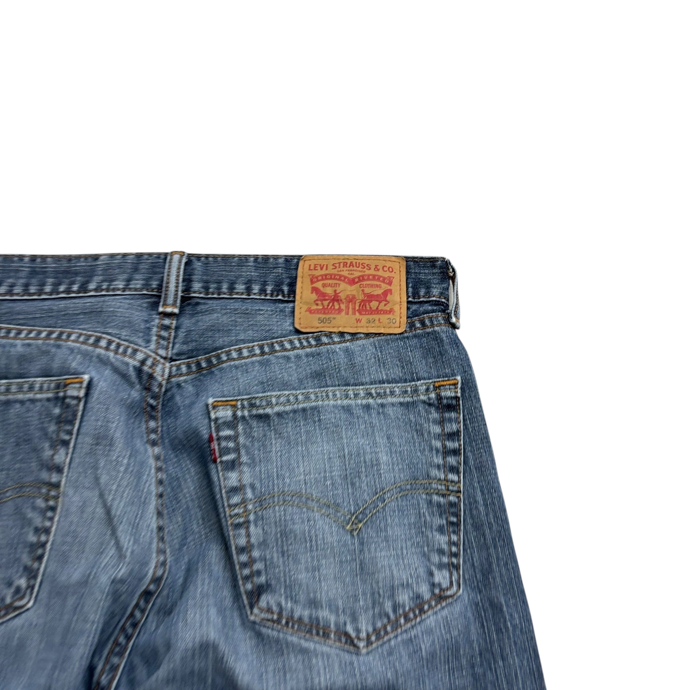 Levis 505 Jeans W32 L30 Mens Mid Blue Regular Straight Fit Denim (E)