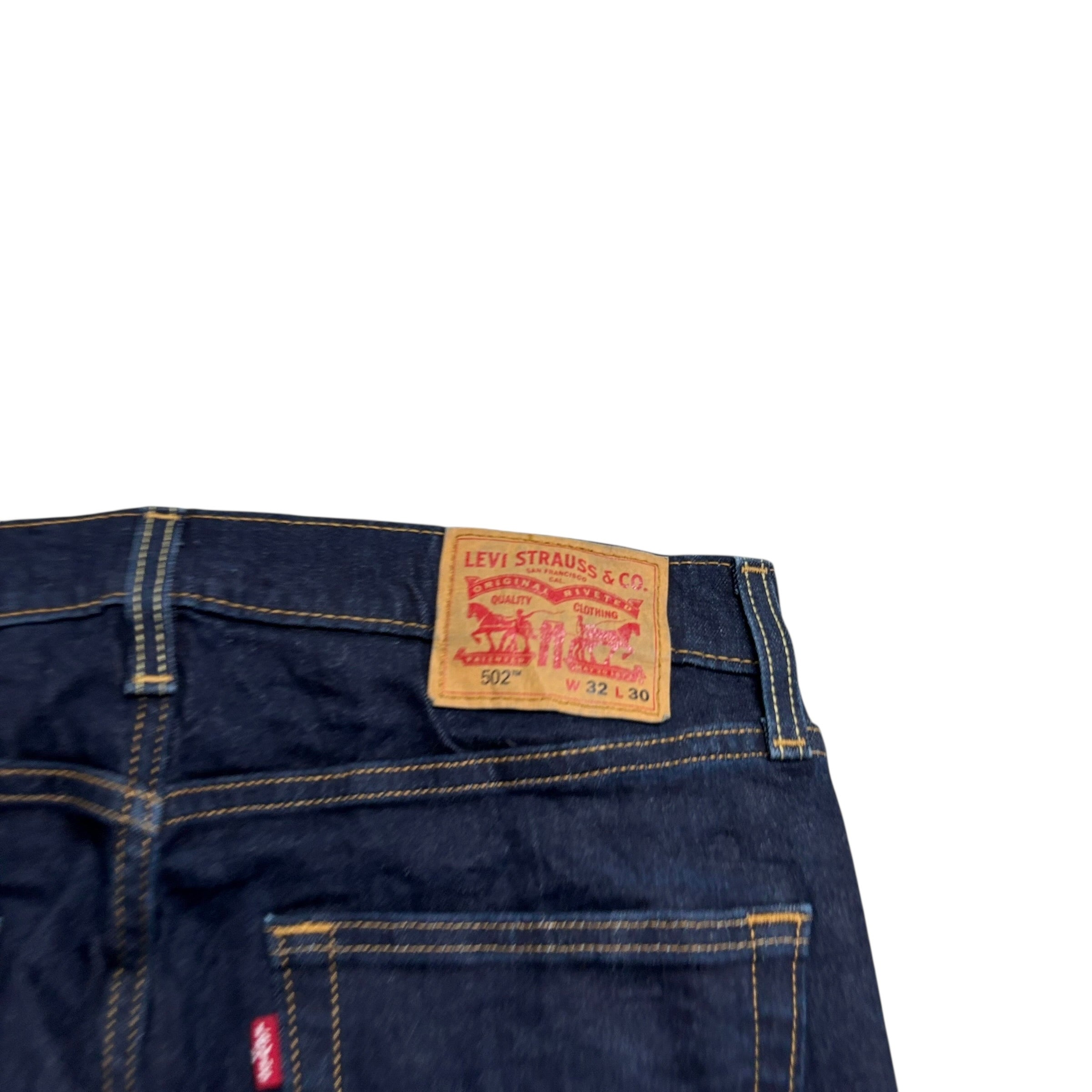 Levis 502 Jeans W32 L30 Mens Dark Blue Regular Tapered Fit Stretch Denim (E)