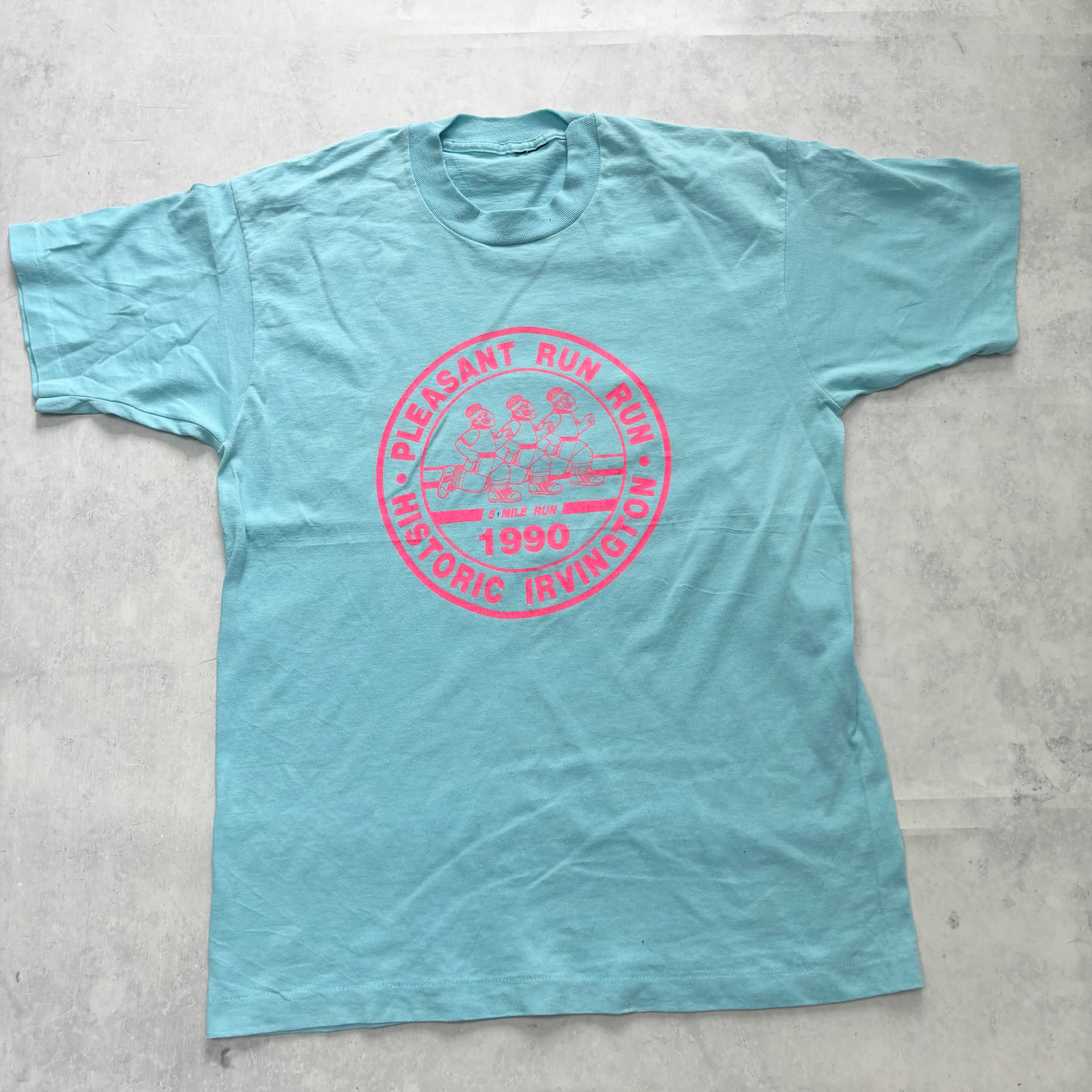 Vintage T Shirt Mens Medium Blue Single Stitch Graphic Print 90s Run Race