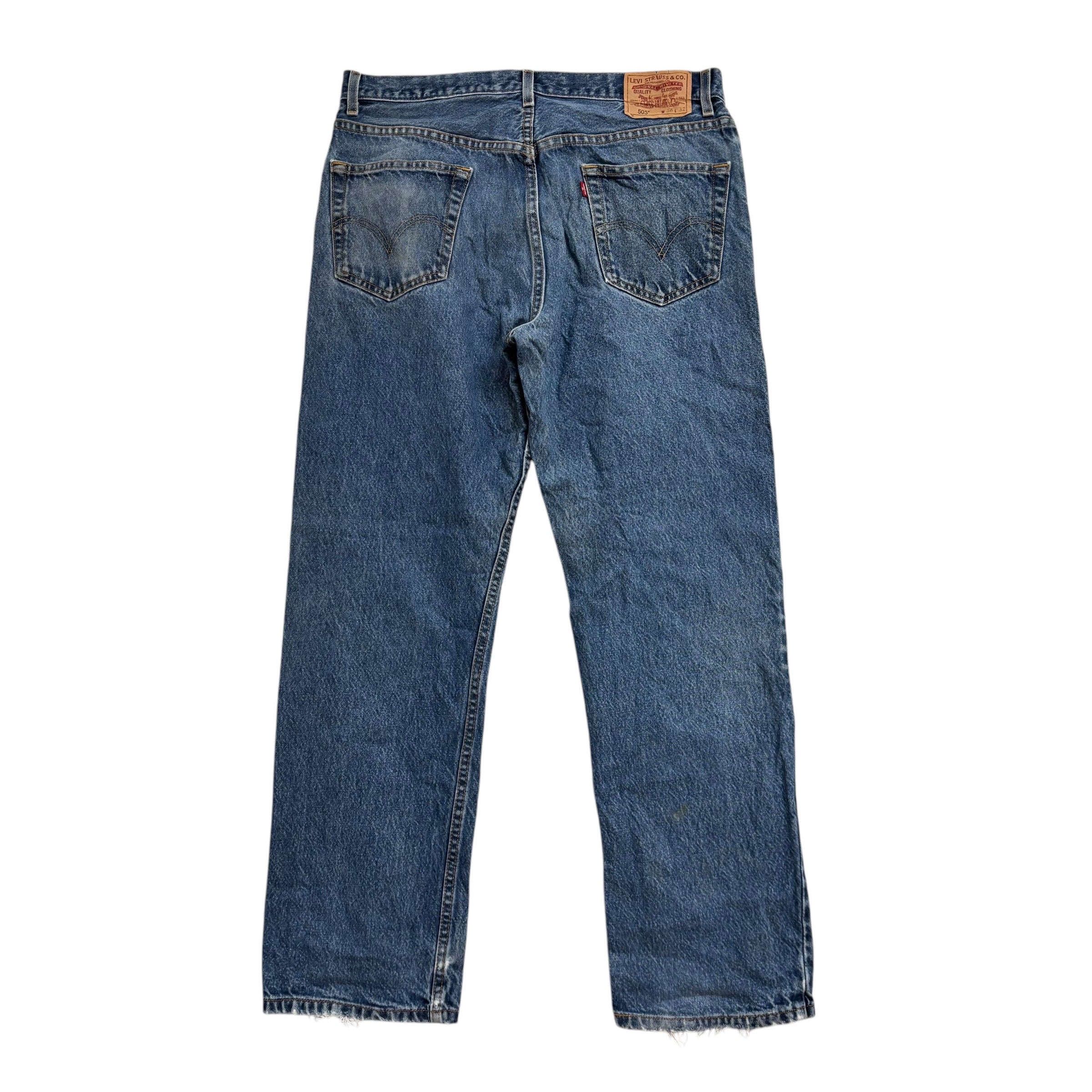 Levis 505 Jeans W36 L32 Mens Mid Blue Regular Straight Fit Vintage Denim