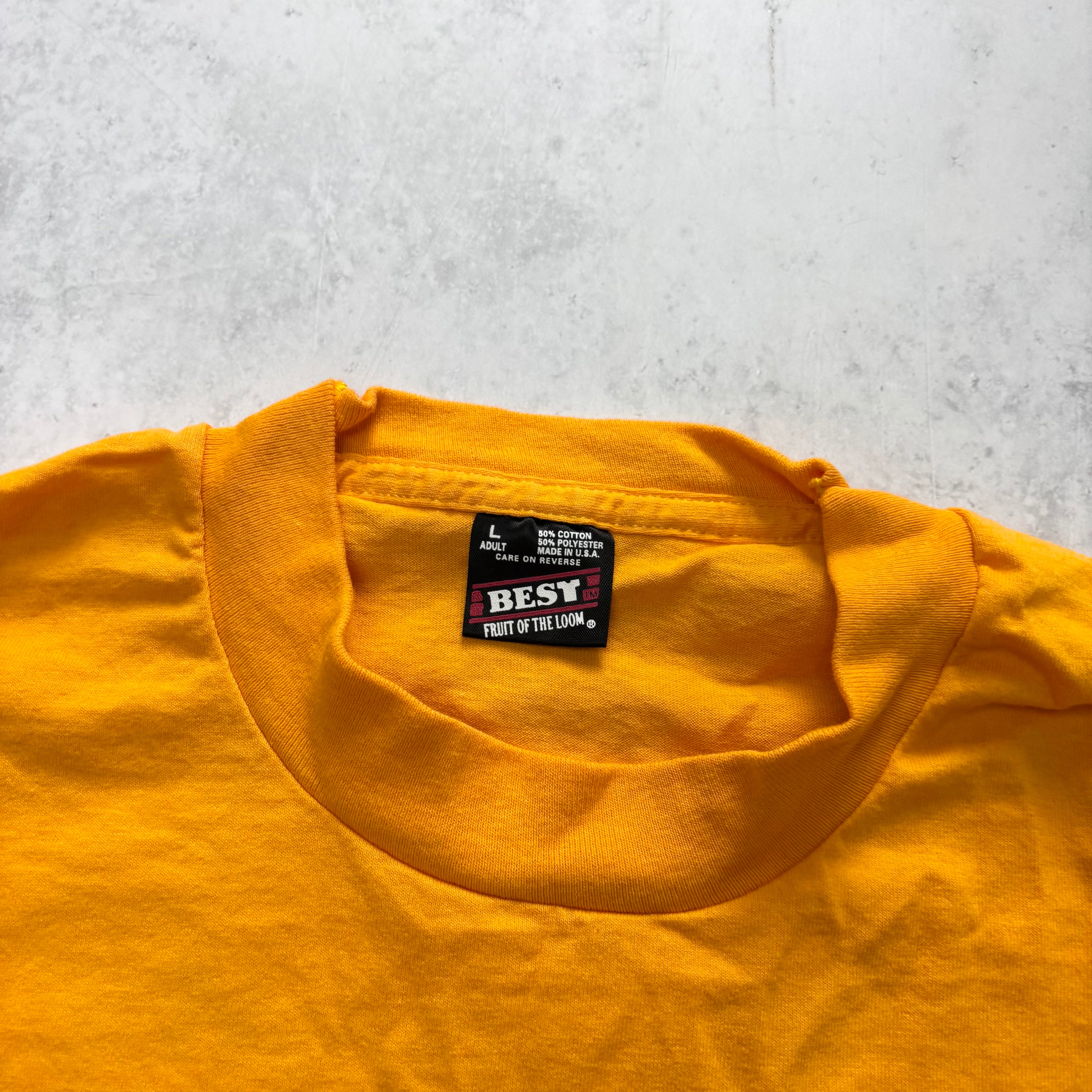 Vintage T Shirt Mens Large Yellow Single Stitch Graphic Print 90s USA (E)