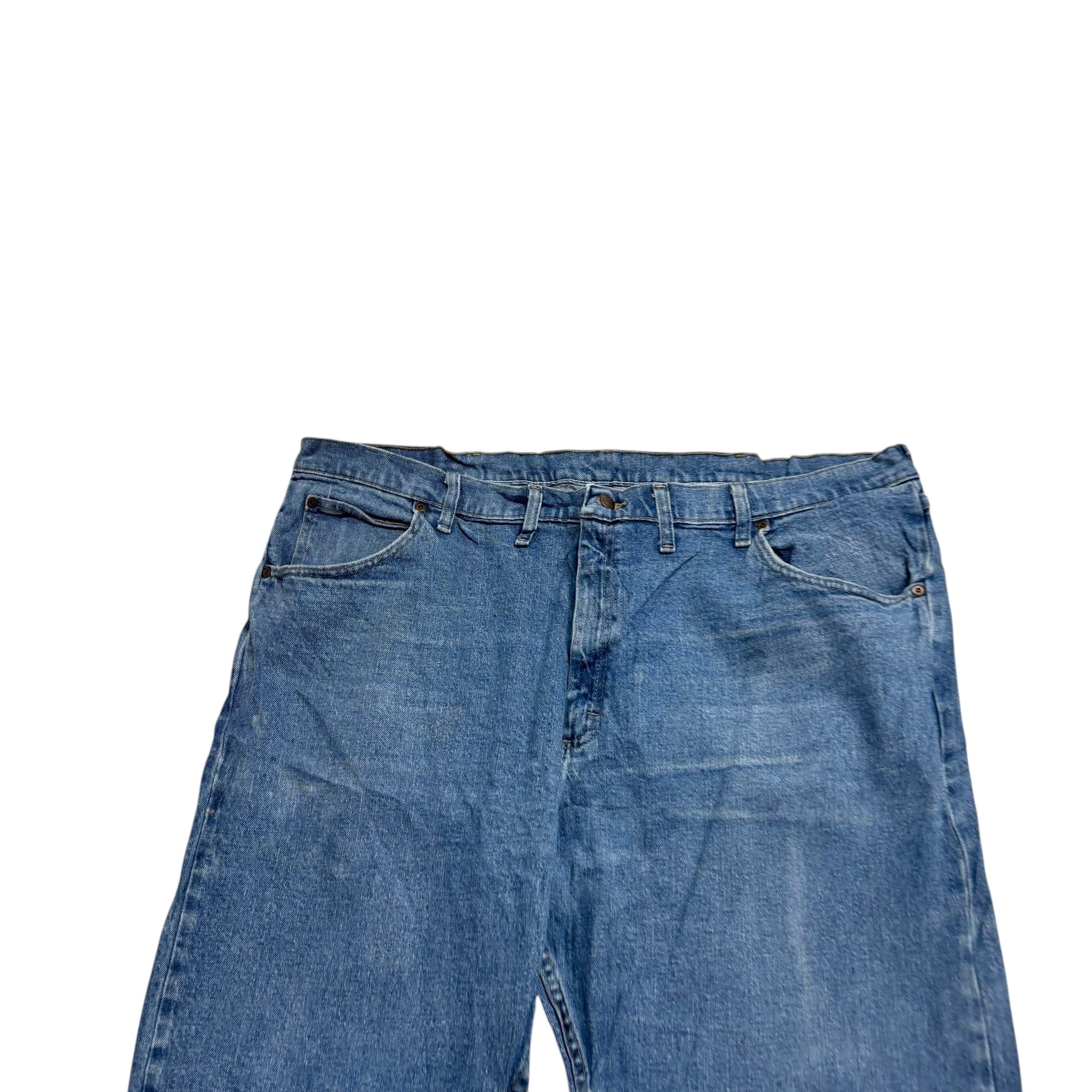 Wrangler Jeans W44 L30 Mens Mid Blue Relaxed Straight Fit Stretch Denim