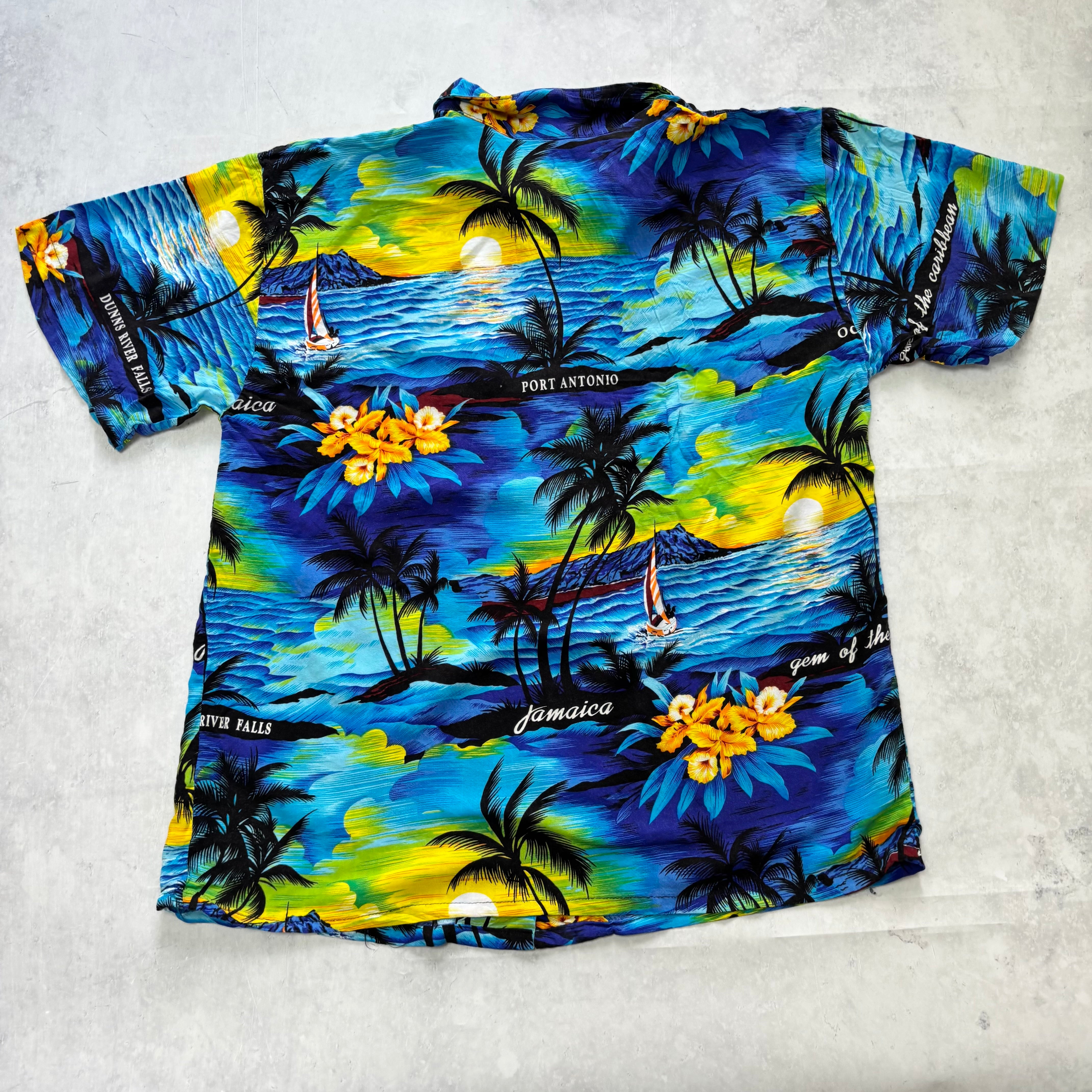 Vintage Hawaiian Shirt Mens Small Blue Floral Aloha Short Sleeve (E)