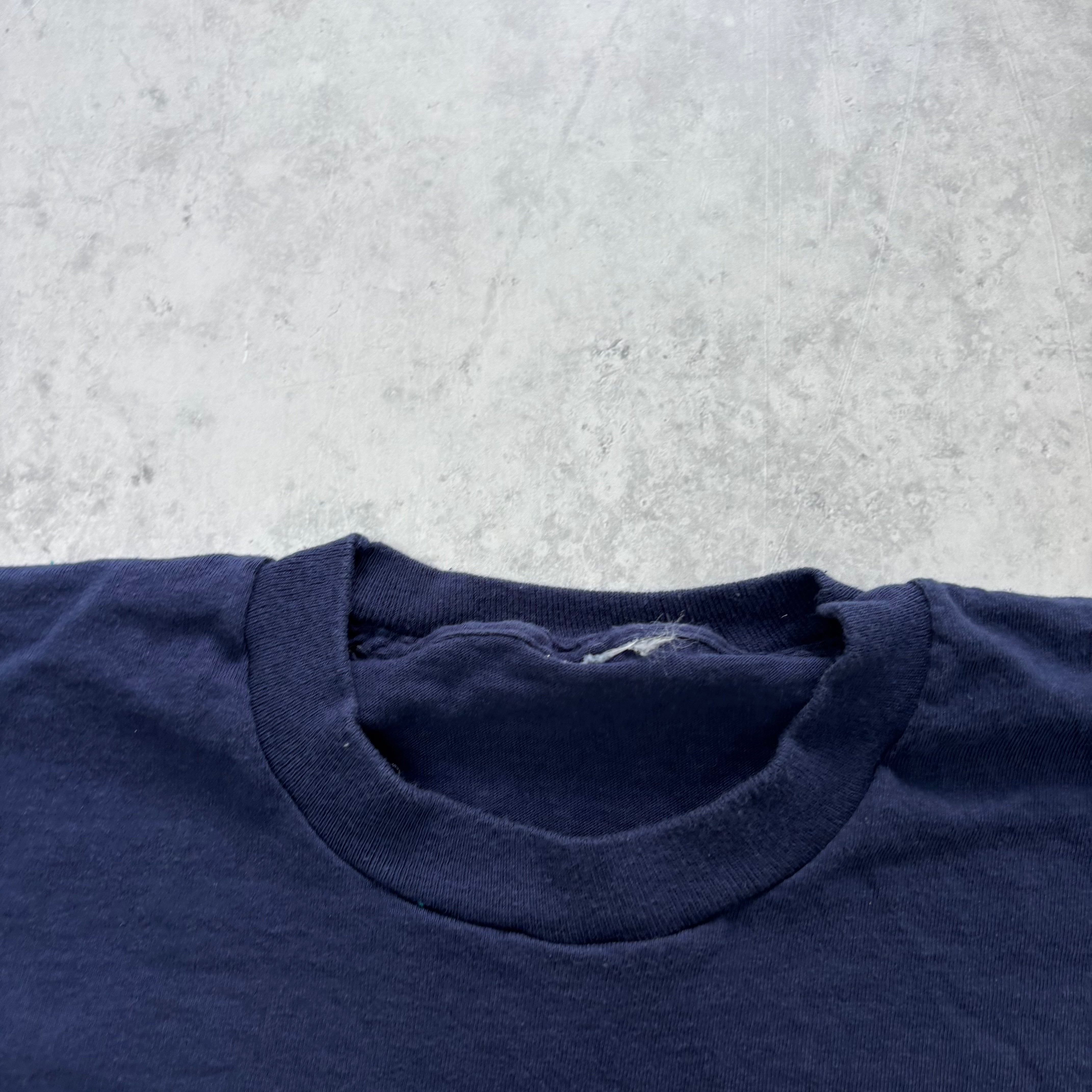 Vintage T Shirt Mens Large Navy Blue Single Stitch Graphic Print 90s USA (E)