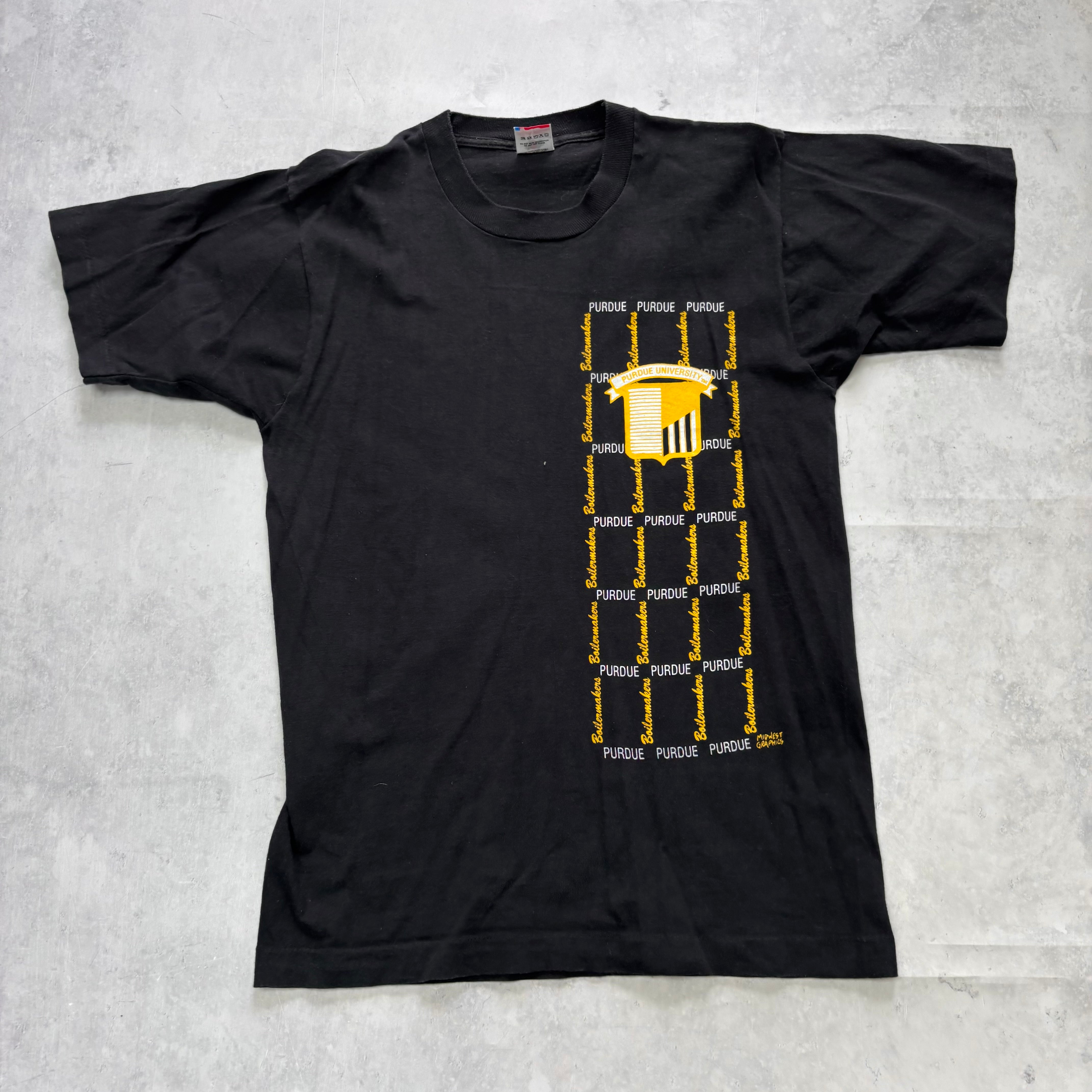 Vintage T Shirt Mens Small Black Single Stitch Graphic Print 90s College (E)