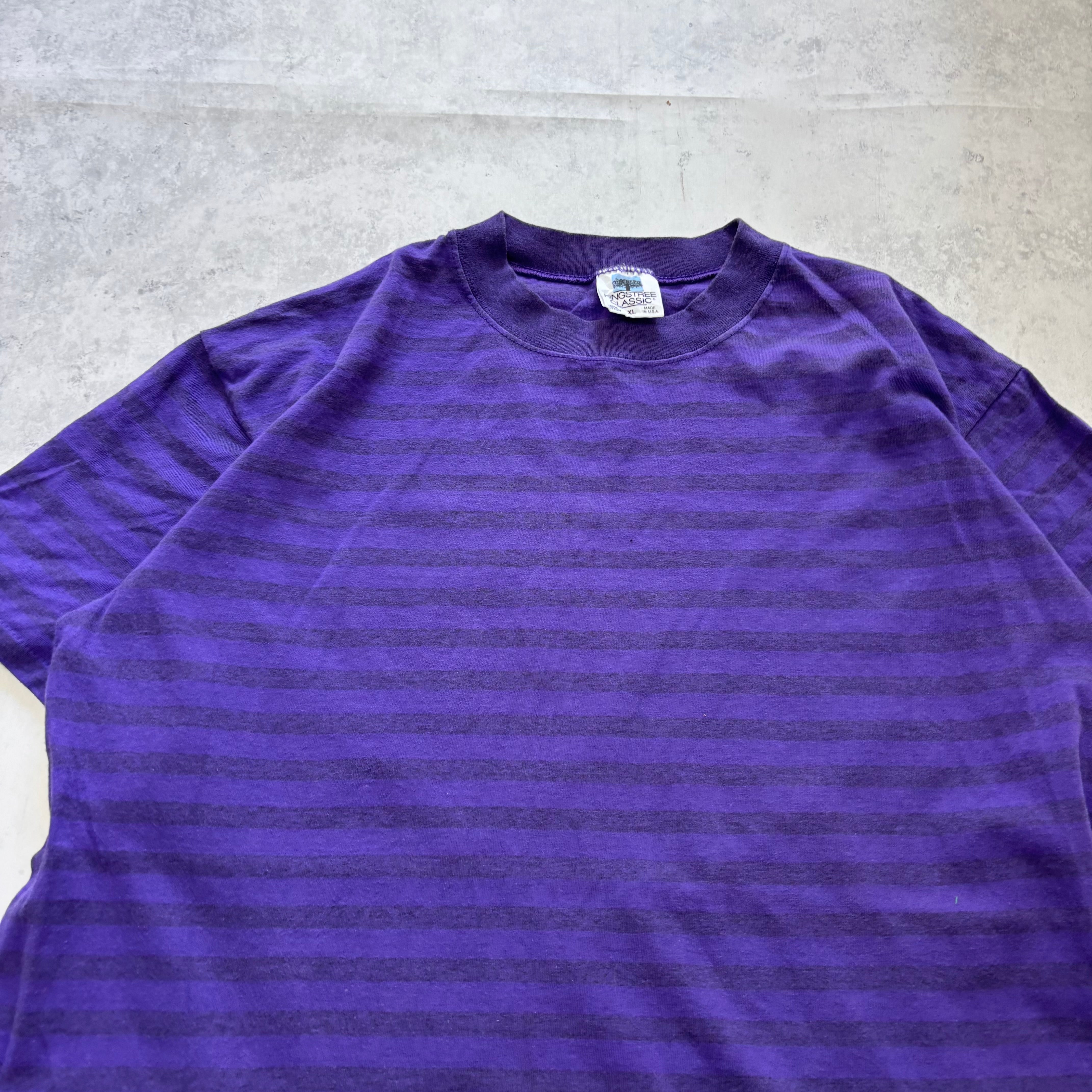 Vintage T Shirt Mens XL Purple Single Stitch 90s Striped (E)