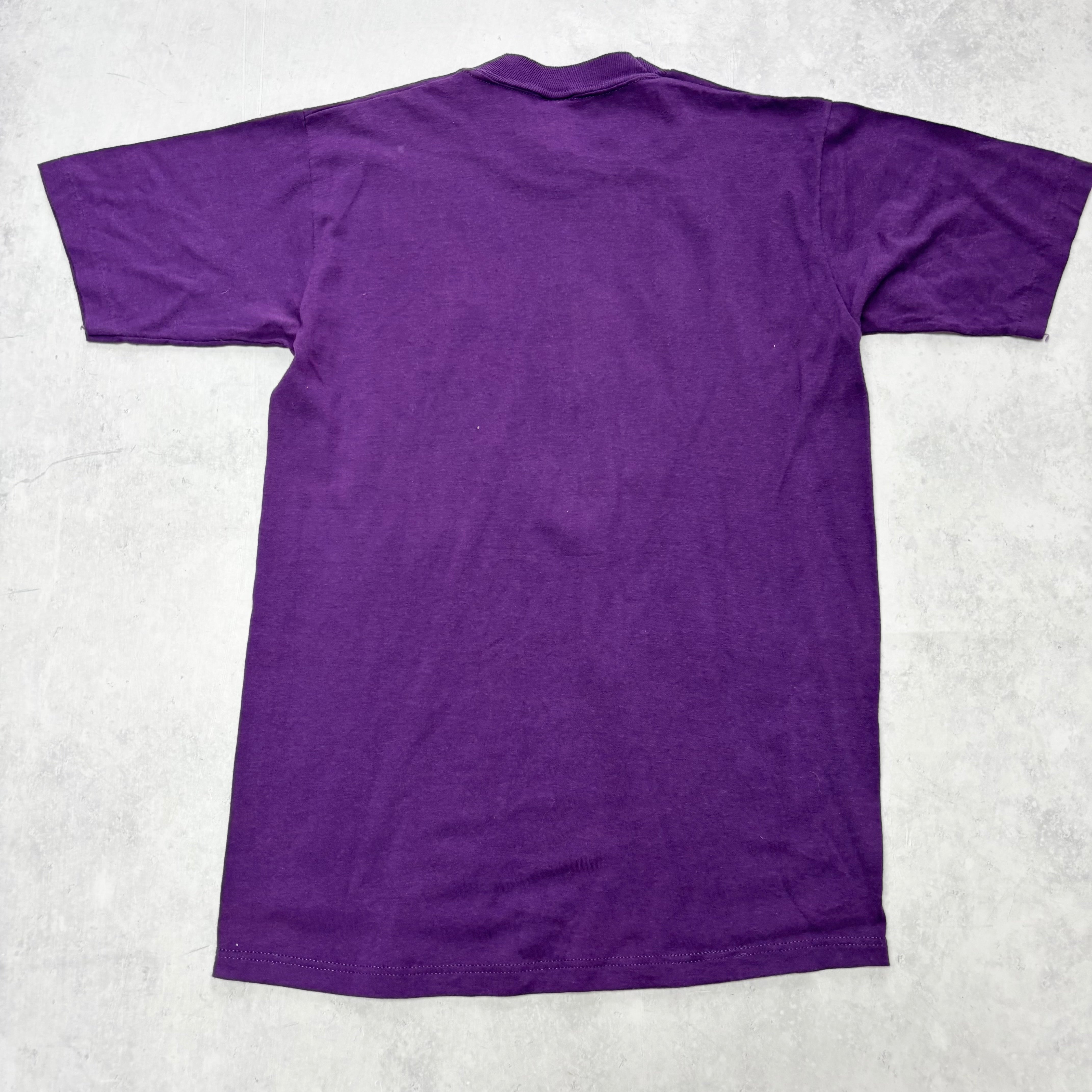 Vintage T Shirt Mens Small Purple Single Stitch Graphic Print 80s Tourist (E)