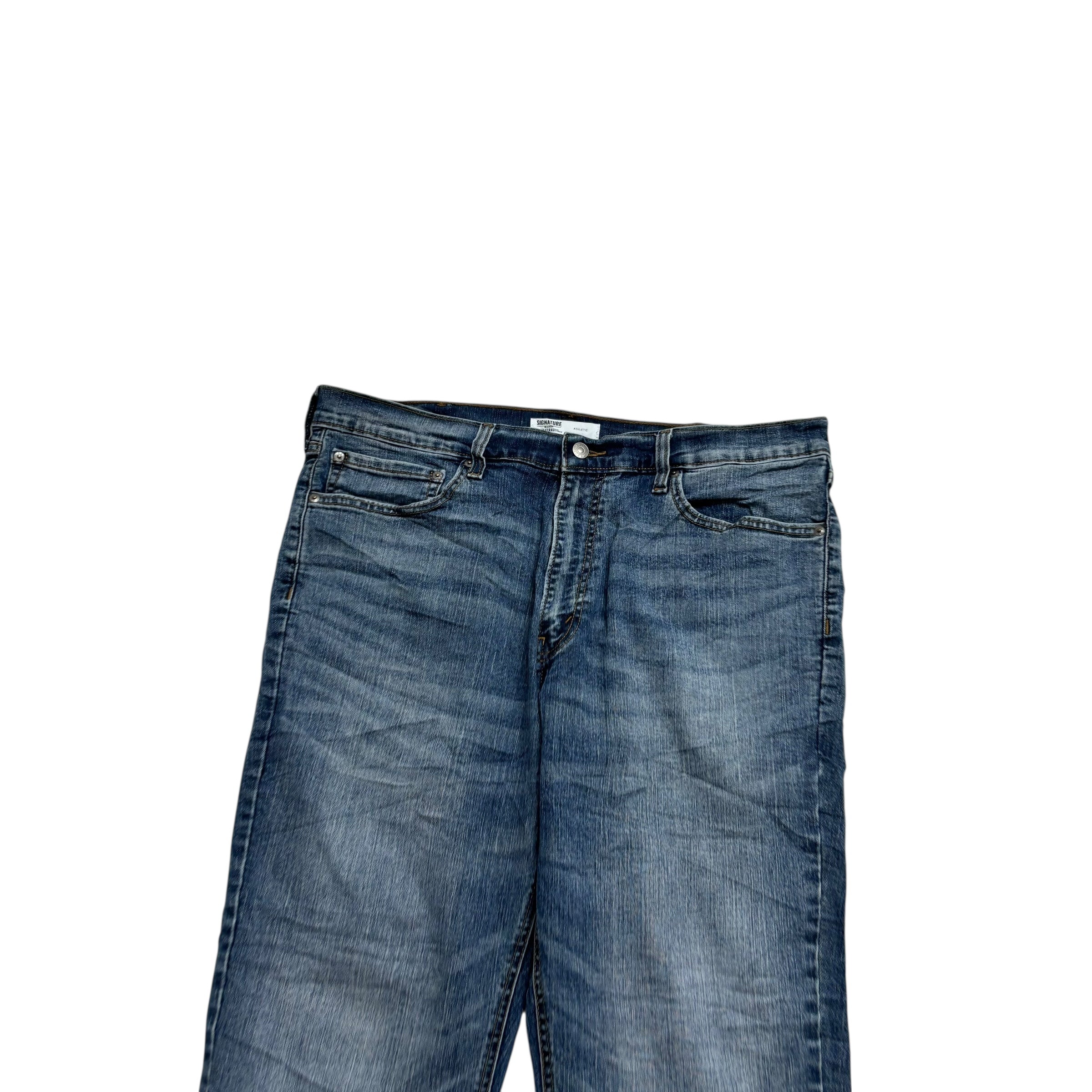 Levis Signature Jeans W38 L30 Mens Mid Blue Athletic Tapered Stretch Denim (E)