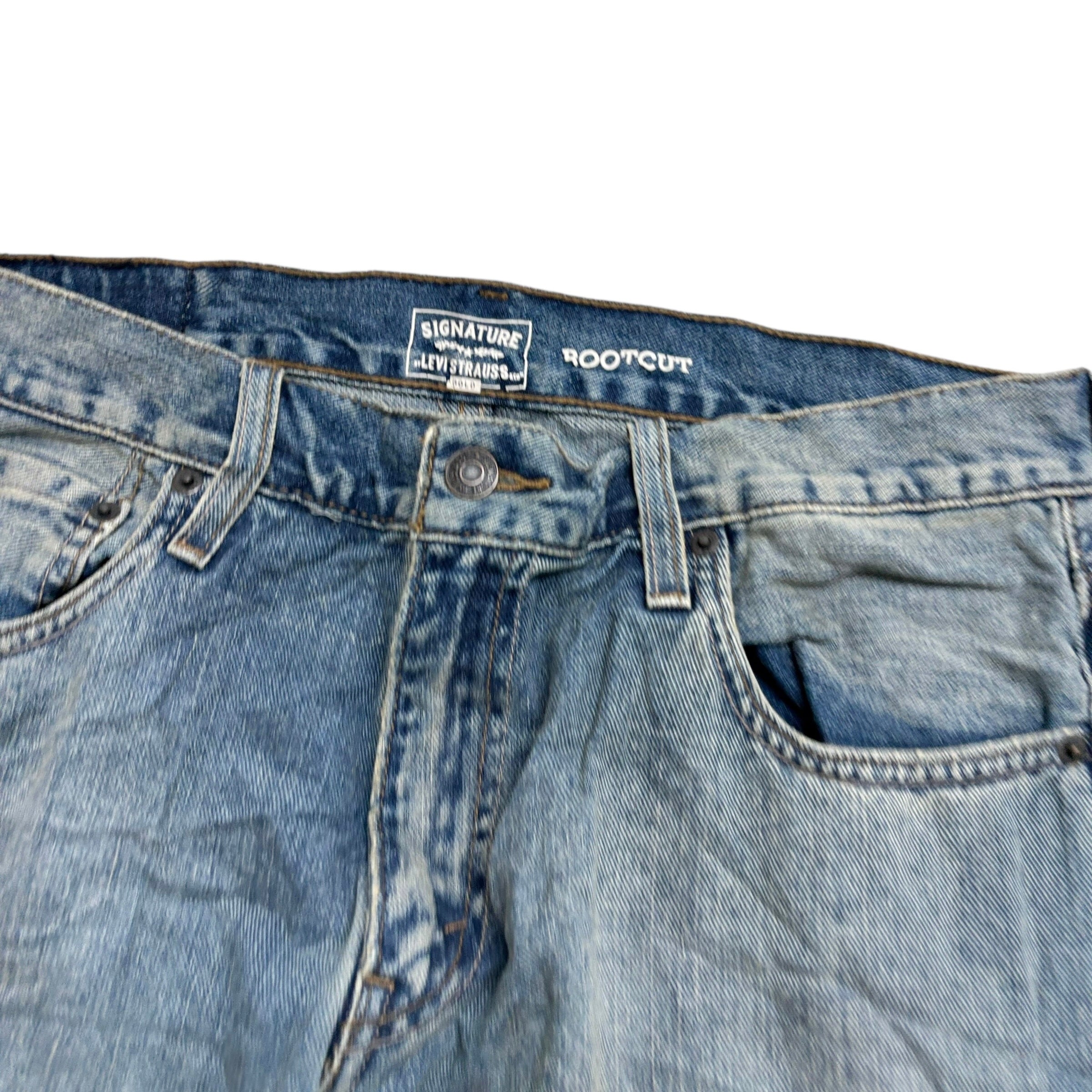 Levis Signature Jeans W32 L34 Mens Mid Blue Regular Bootcut Fit Denim (E)