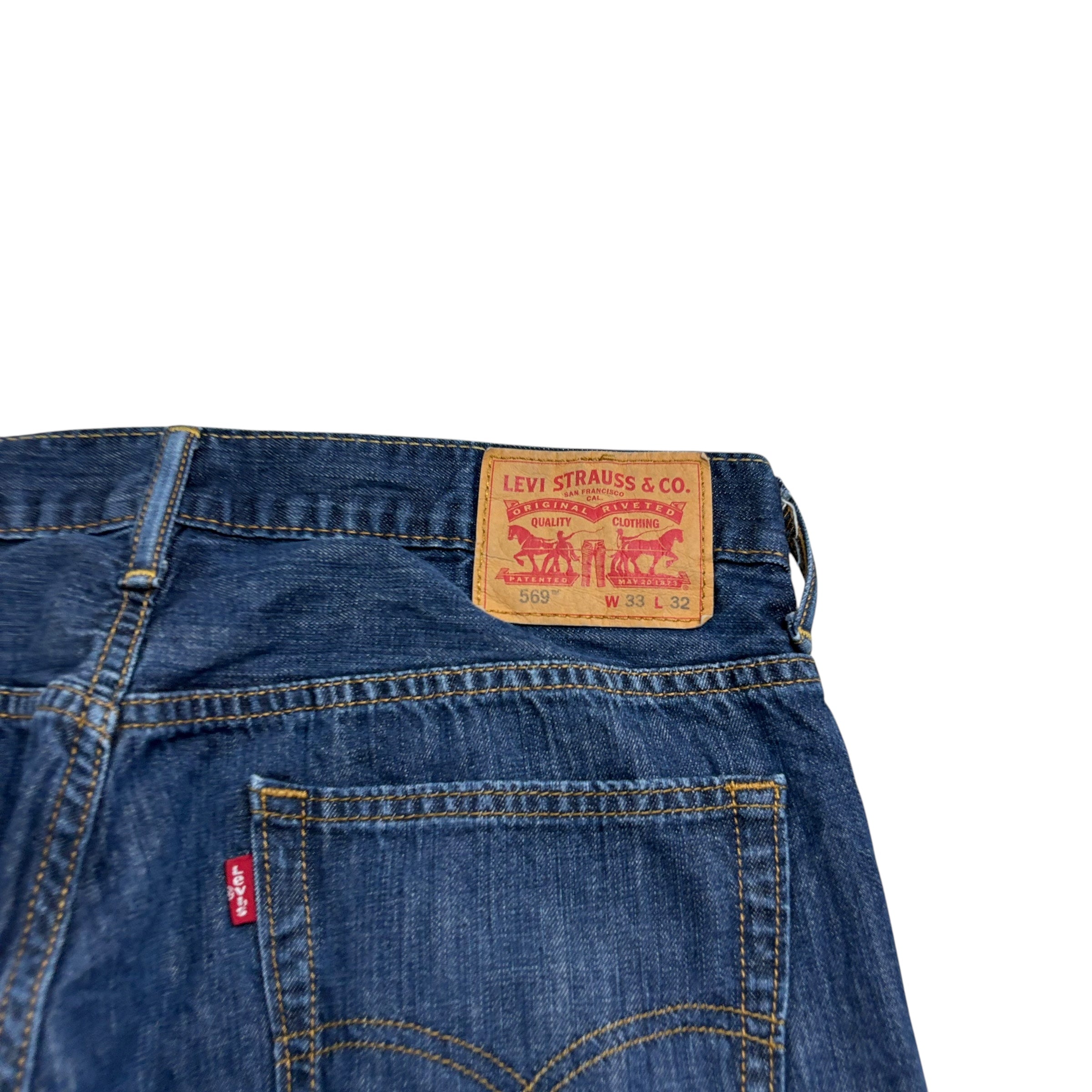 Levis 569 Jeans W33 L29 Mens Dark Blue Baggy Relaxed Straight Fit Denim (E)