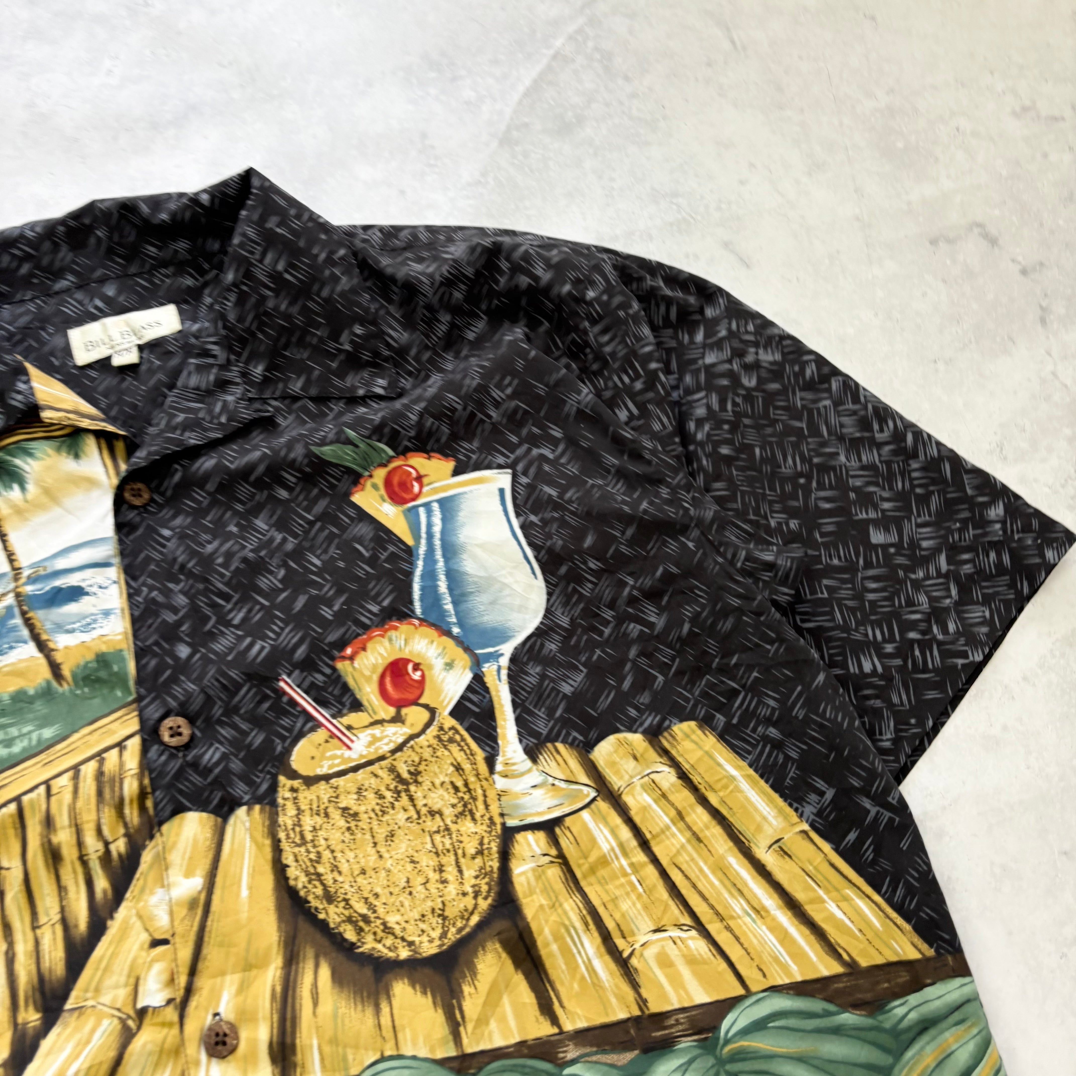 Vintage Hawaiian Shirt Mens Medium Black Floral Aloha Short Sleeve Polyester (E)