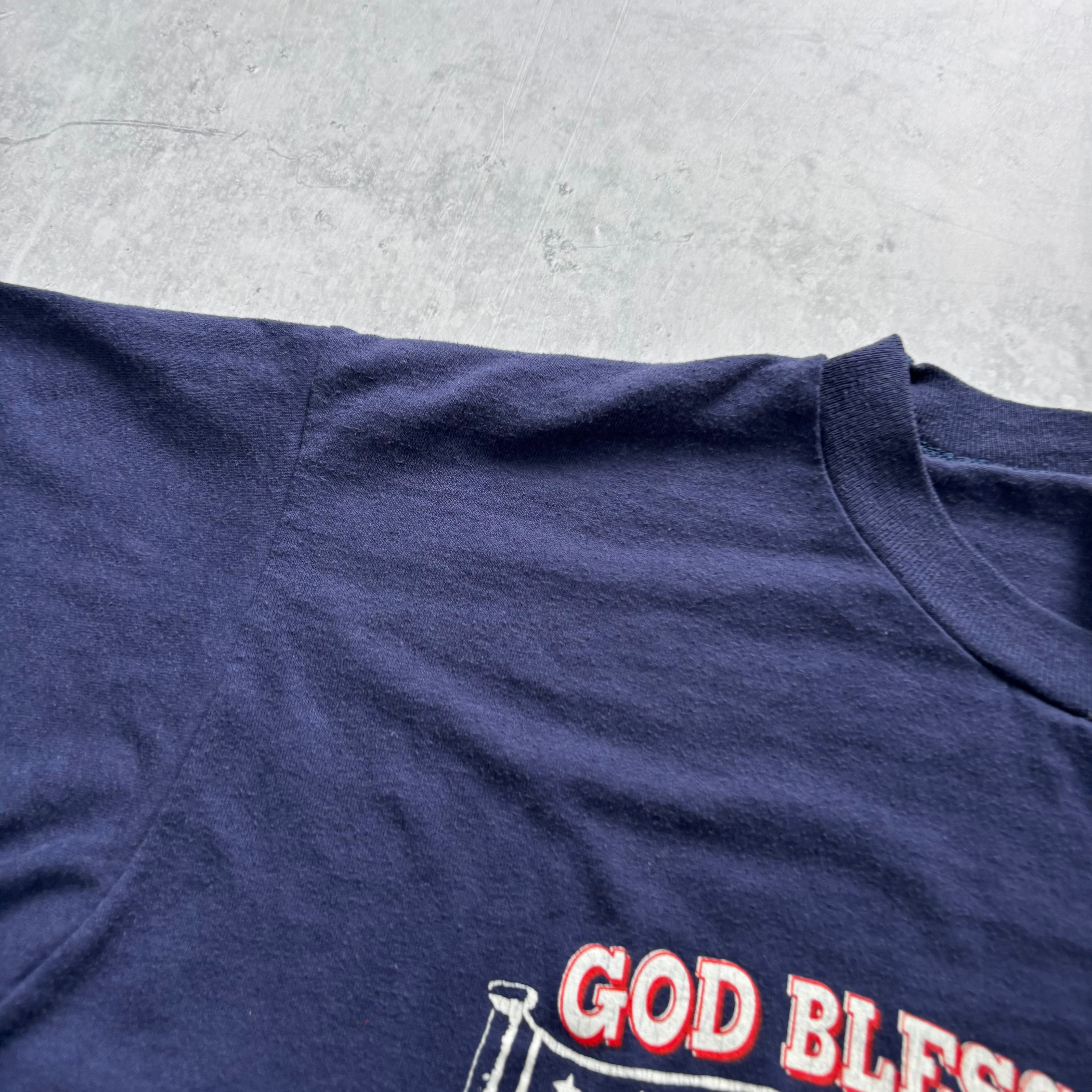 Vintage T Shirt Mens Large Navy Blue Single Stitch Graphic Print 90s USA (F)