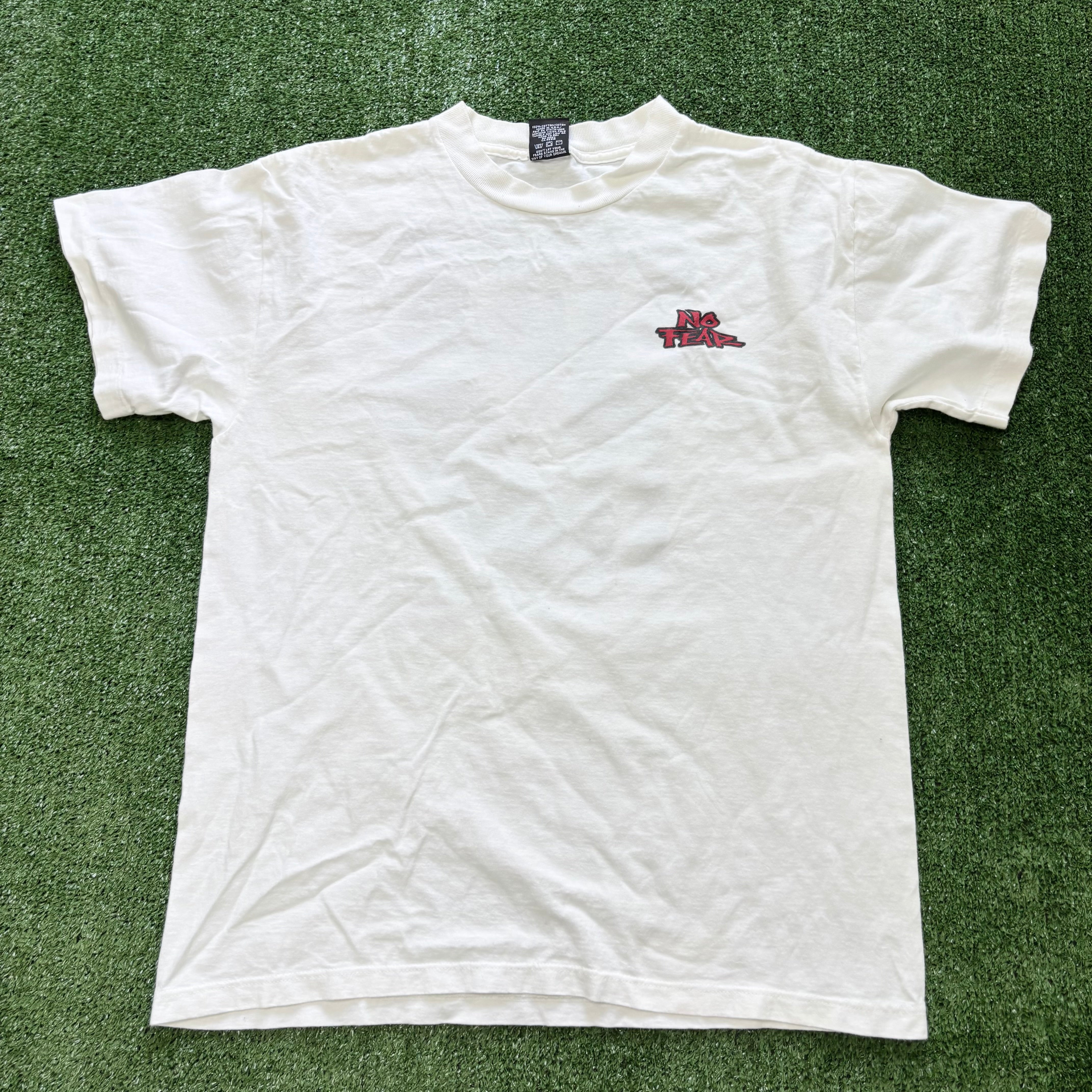 Vintage No Fear T Shirt Mens Large White Single Stitch Graphic Print 90s (E)
