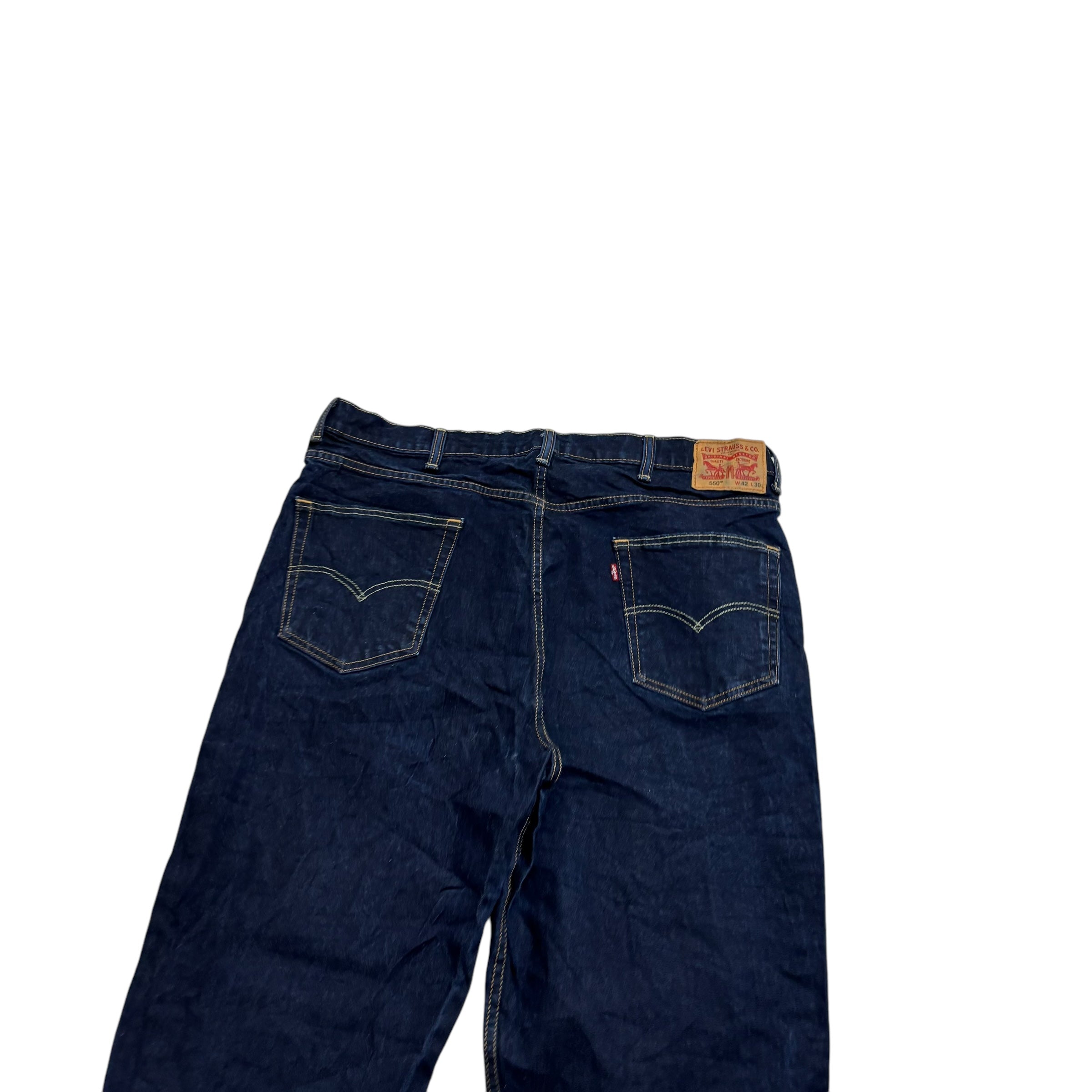 Levis 550 Jeans W42 L30 Mens Dark Blue Relaxed Straight Fit Stretch Denim (E)