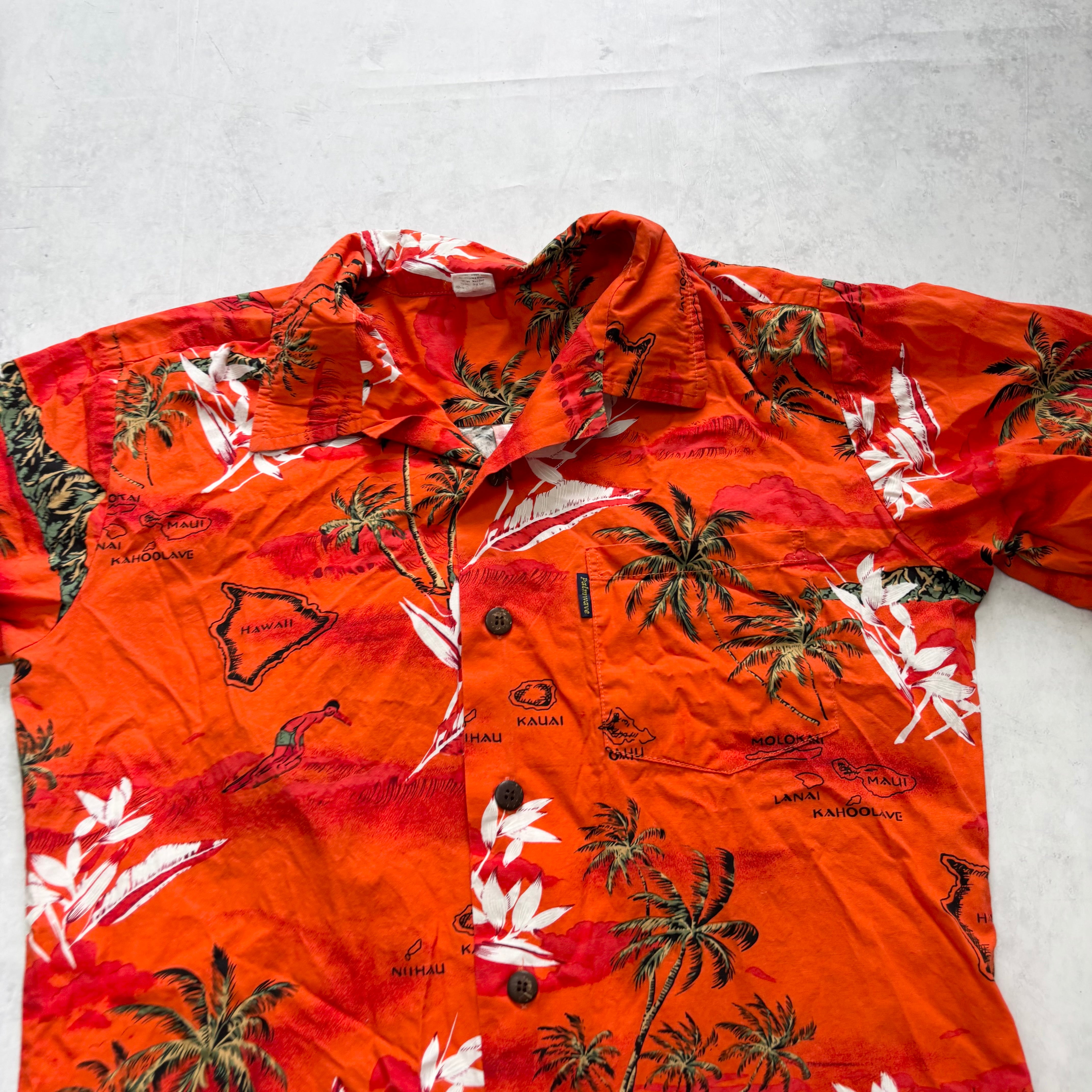 Vintage Hawaiian Shirt Mens Small Orange Floral Aloha Short Sleeve Cotton (E)
