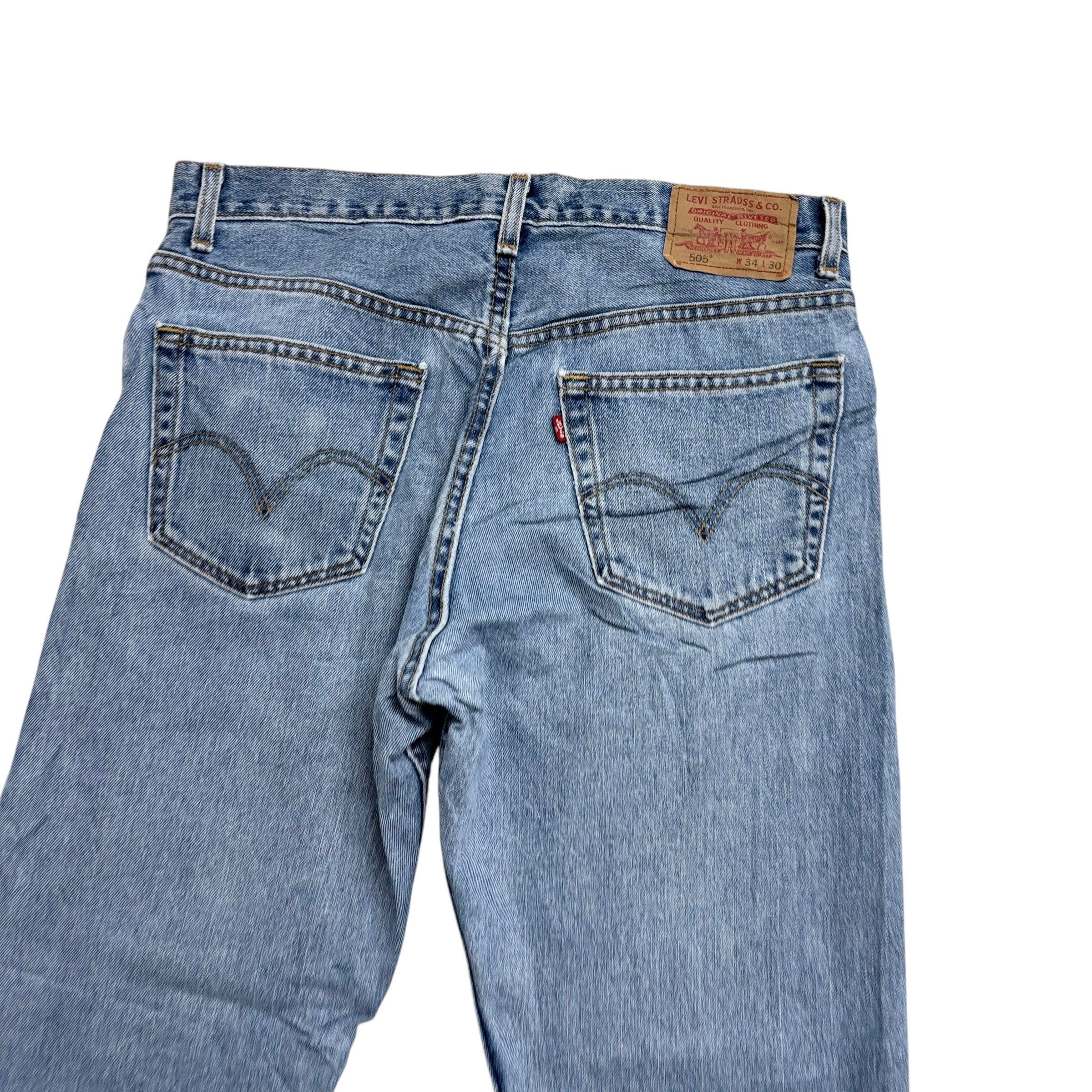Levis 505 Jeans W34 L30 Mens Light Blue Regular Straight Fit Vintage Denim