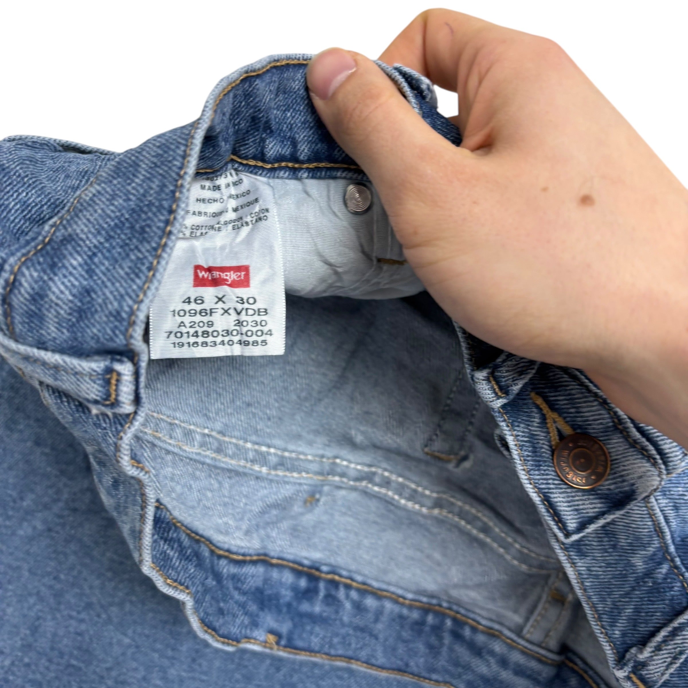 Wrangler Jeans W46 L28 Mens Light Blue Regular Straight Fit Stretch Denim (E)
