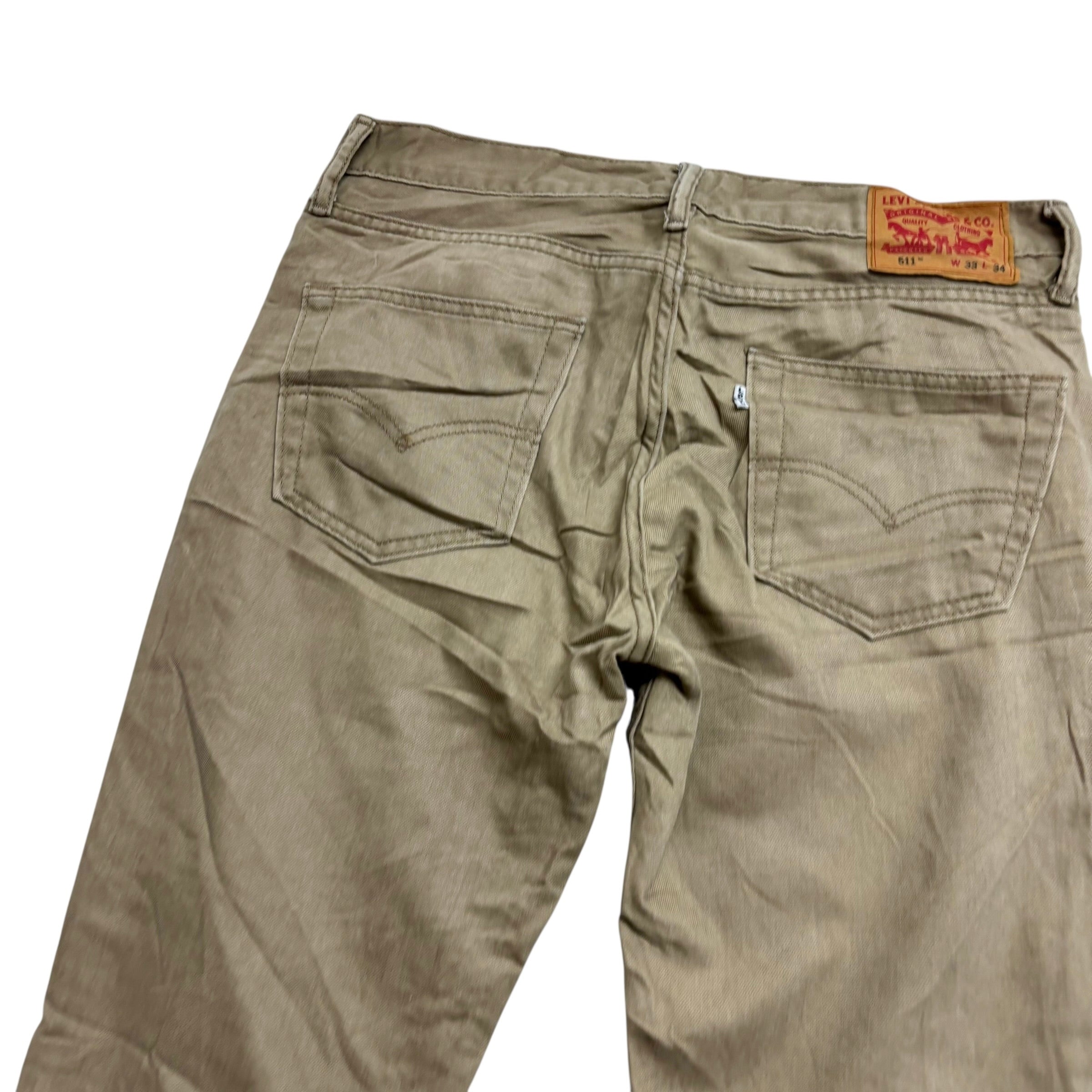 Levis 511 Trousers W33 L34 Mens Beige Slim Fit Cotton Pants (E)