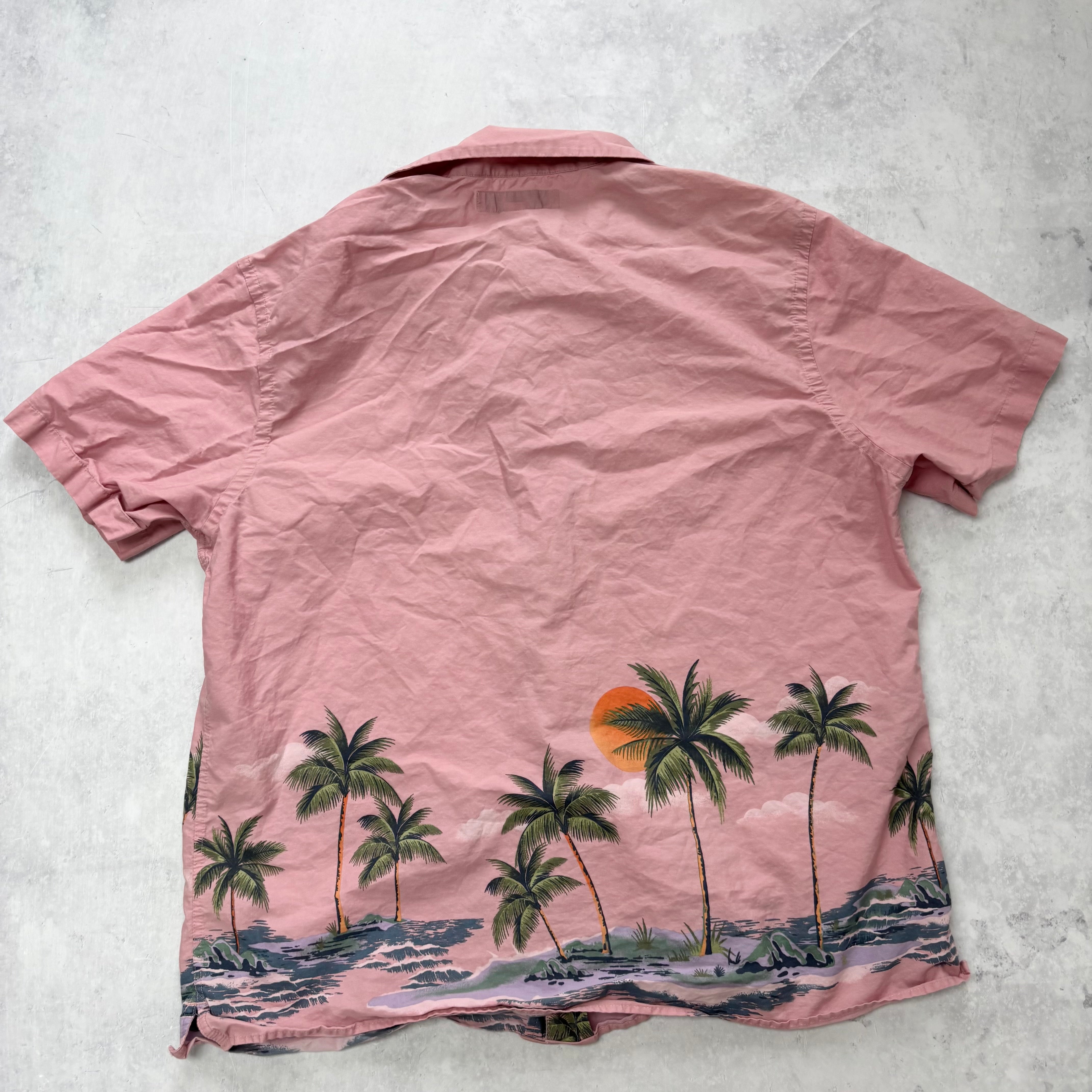 Old Navy Hawaiian Shirt Mens XL Pink Aloha Short Sleeve Cotton Regular Fit (E)
