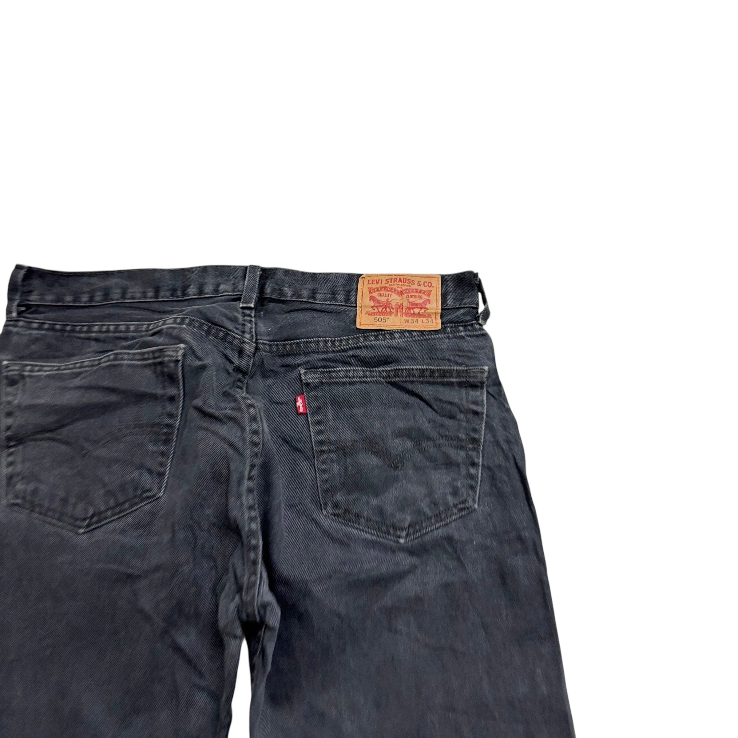 Levis 505 Jeans W34 L34 Mens Black Regular Straight Fit Denim