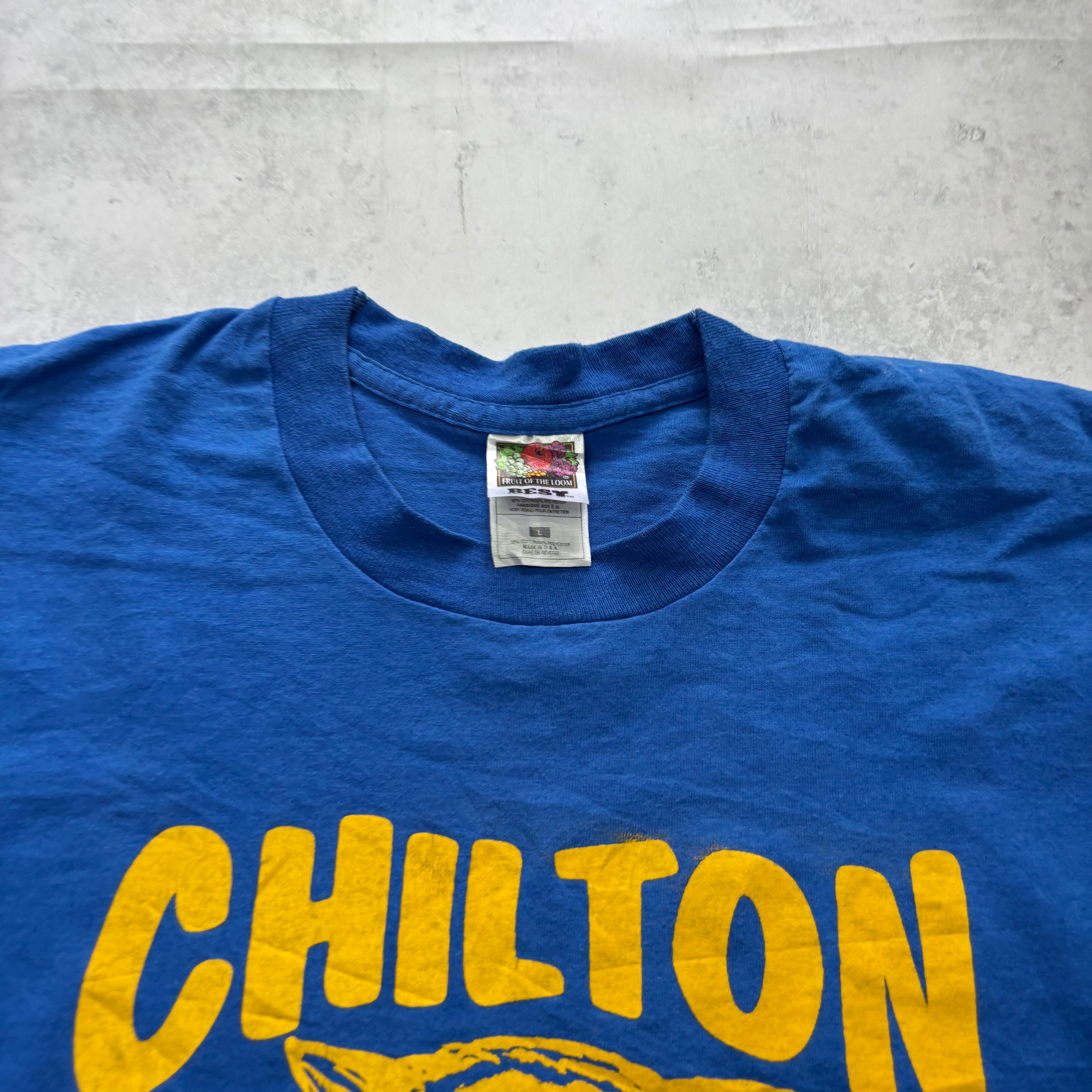Vintage T Shirt Mens Large Blue Single Stitch Graphic Print 90s USA College (E)